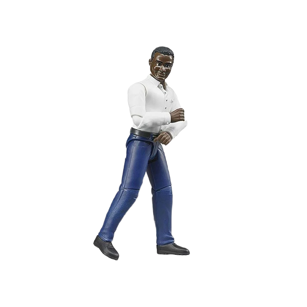 Traditional Bruder Man Dark Skin Dark Blue Jeans Toy Figure Minimalist