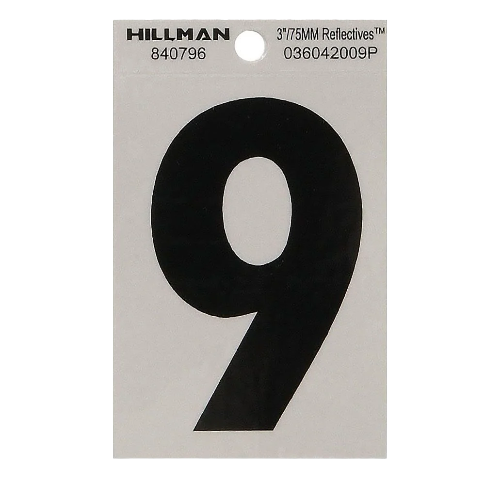 Solid Hillman 3-In. Adhesive Black Silver House Number 9 Exclusive