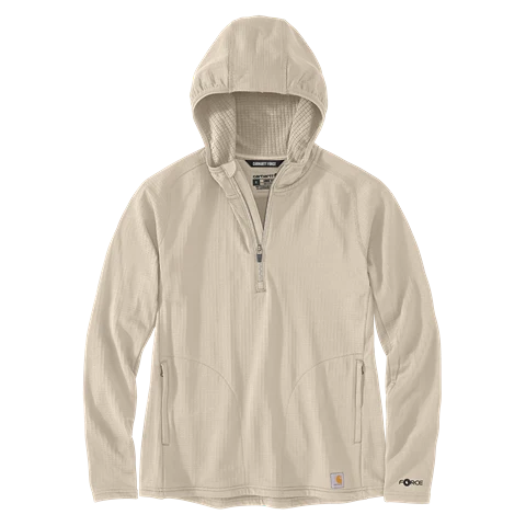 Exceptional Carhartt Women's 2XL Oat Milk Force Relaxed Fit Half-Zip Hooded T-Shirt Fashionable