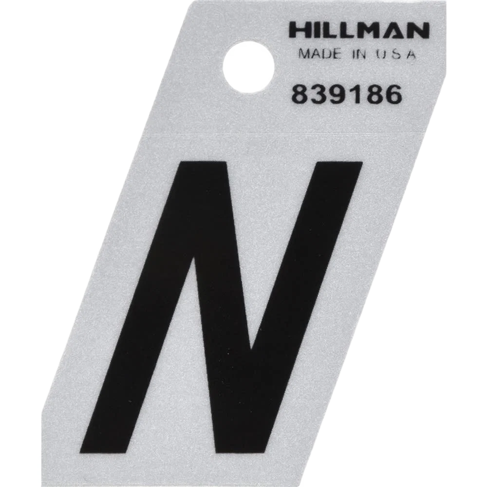 Fashionable Hillman 1-1 2 in. Black Silver Reflective Mylar Angle Cut Sticker Letter N High-Quality