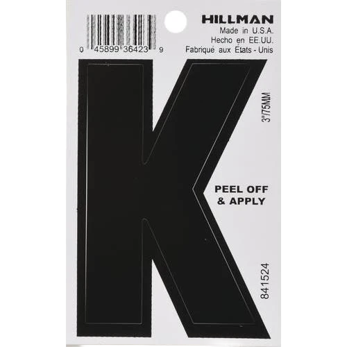 Responsible Hillman 3 in. Black Vinyl Die Cut Peel Off Sticker Letter K Trendy