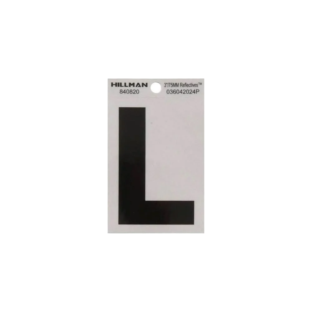 Premium Material Hillman 3 in. Black Silver Reflective Mylar Sticker Wide Style Letter L First-Class