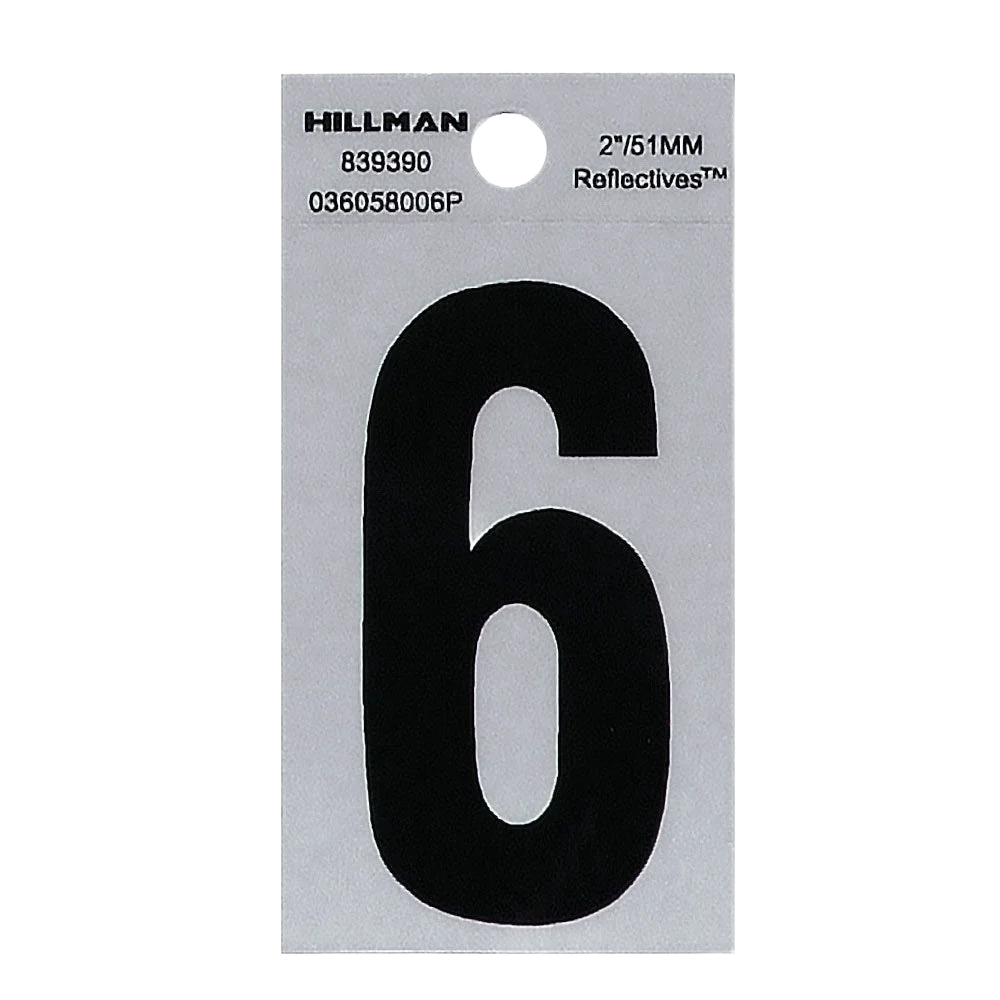 Exclusive Hillman 2-In. Adhesive Black Silver House Number 6 Original