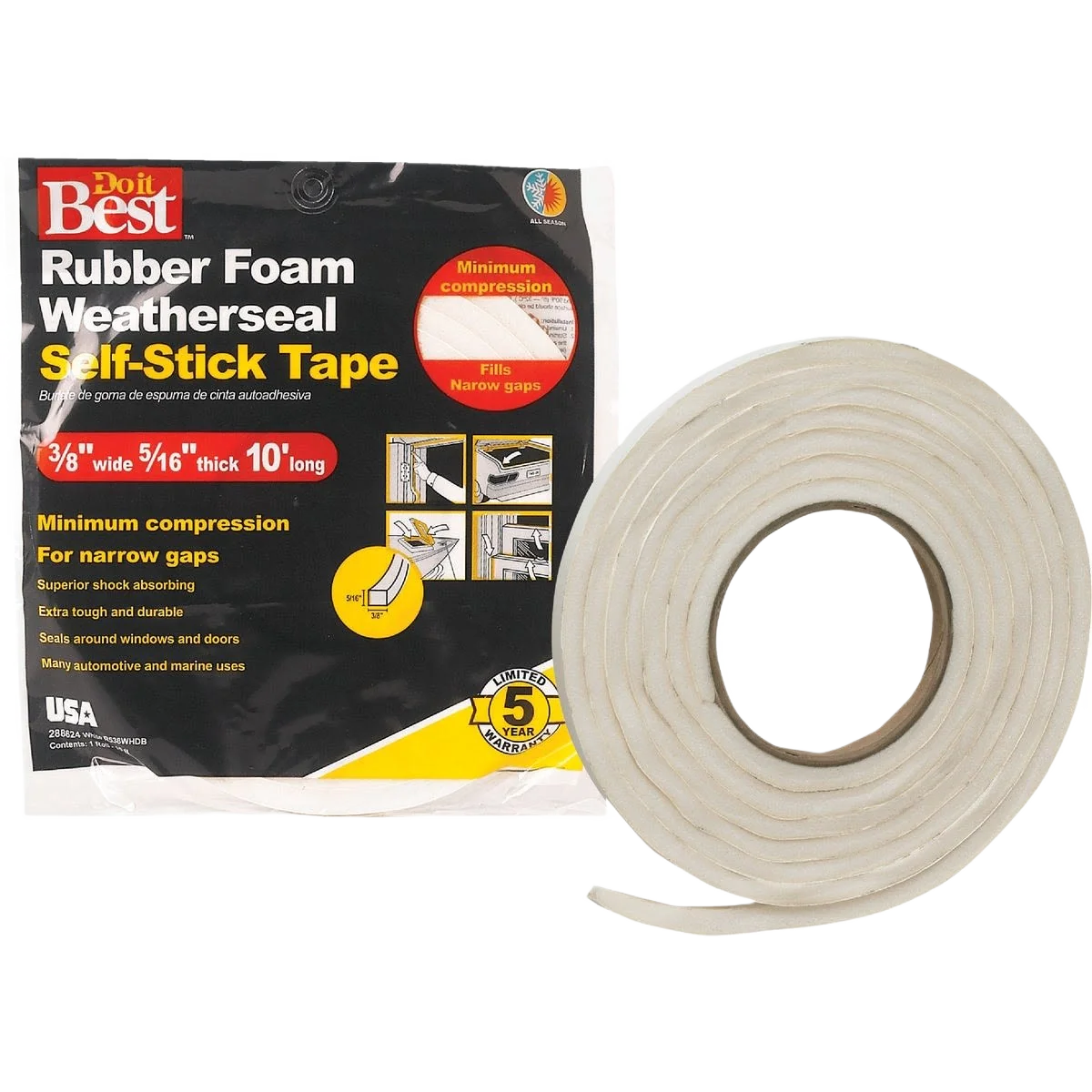Soft Do it White Foam Weatherstrip Tape 3 8 x 5 16 In. x 10 ft. Pure