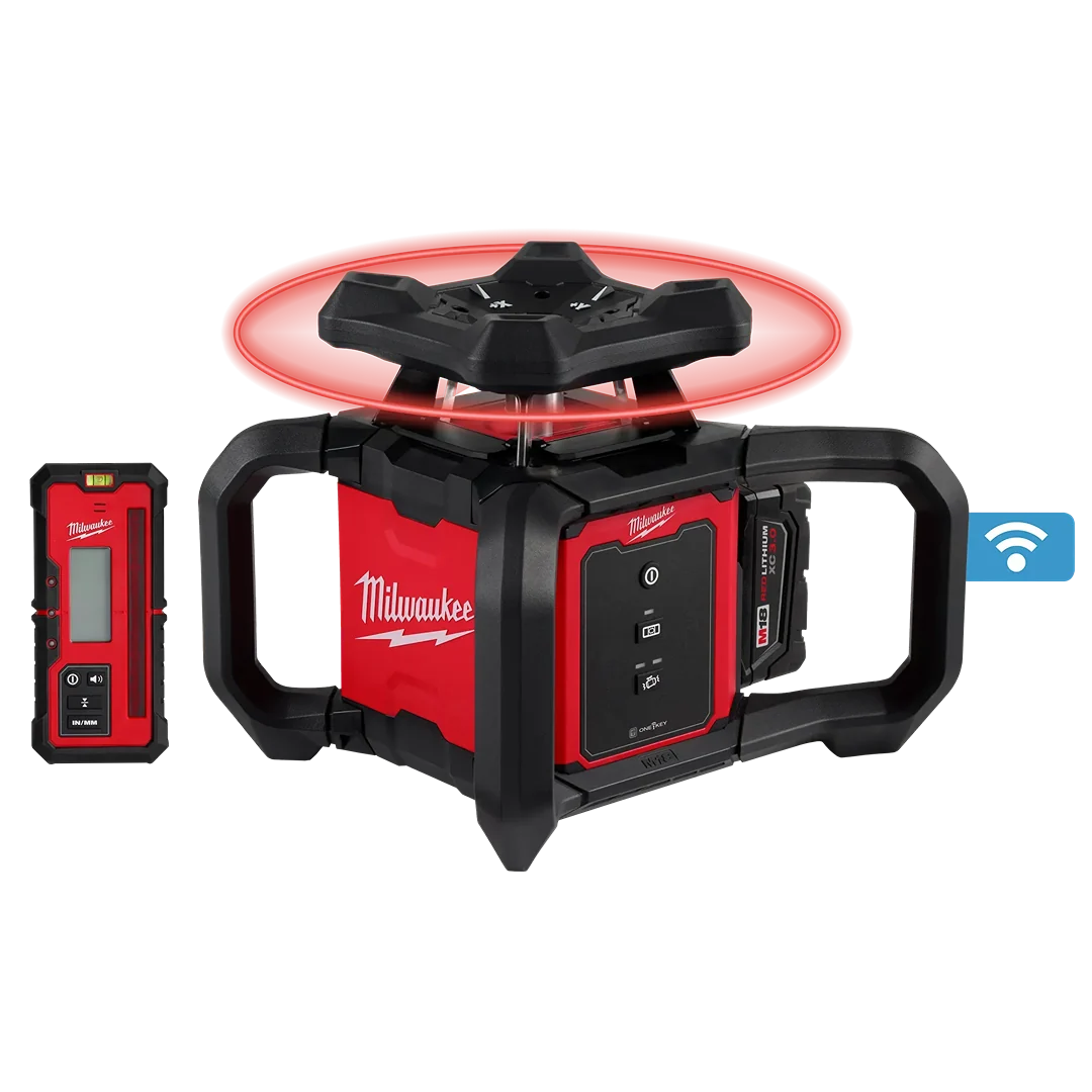 Proven Milwaukee M18™ Red Exterior Rotary Laser Level Kit with Receiver Secure
