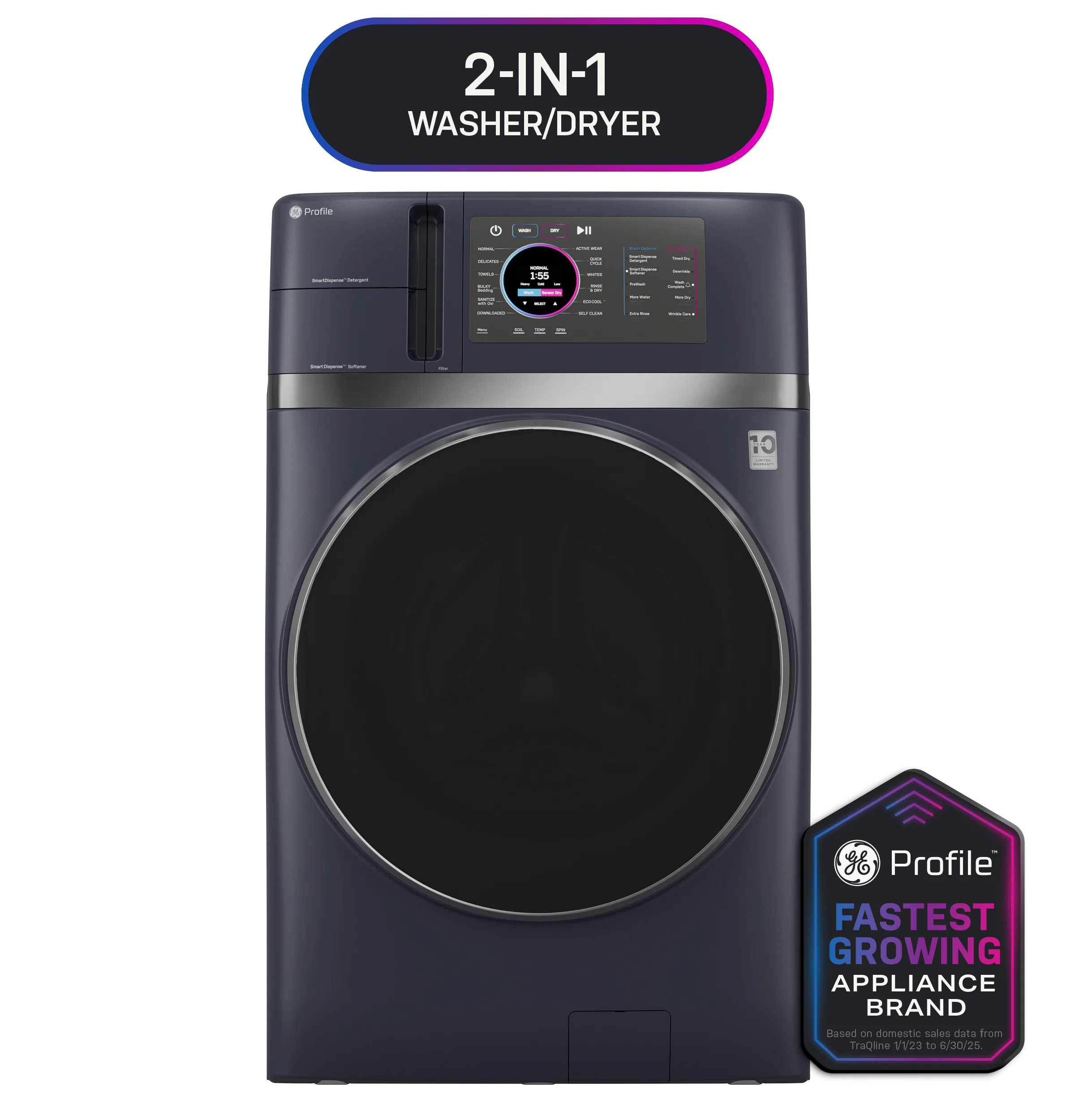 Premium GE Profile™ ENERGY STAR® 4.8 cu. ft. Capacity UltraFast Combo with Ventless Inverter Heat Pump Technology Washer Dryer Clean