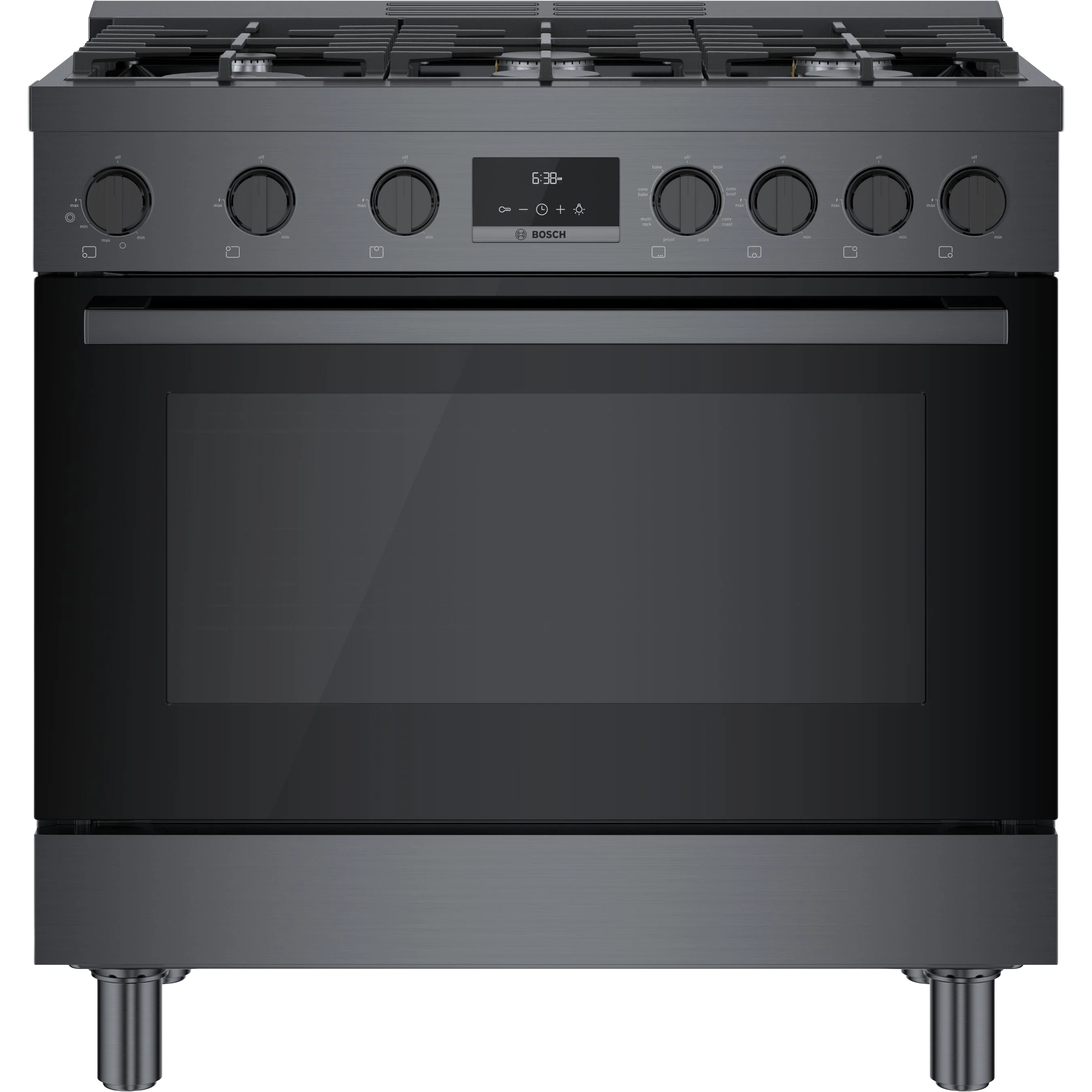 Convenient 800 Series Dual Fuel standing Range 36'' Black Stainless Steel Long-Lasting
