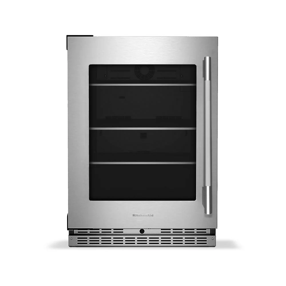 Contemporary 5.2 Cu. Ft. 24-Inch Undercounter Refrigerator with Glass Door and Shelves with Metallic Accents in PrintShield® Finish Top-Quality