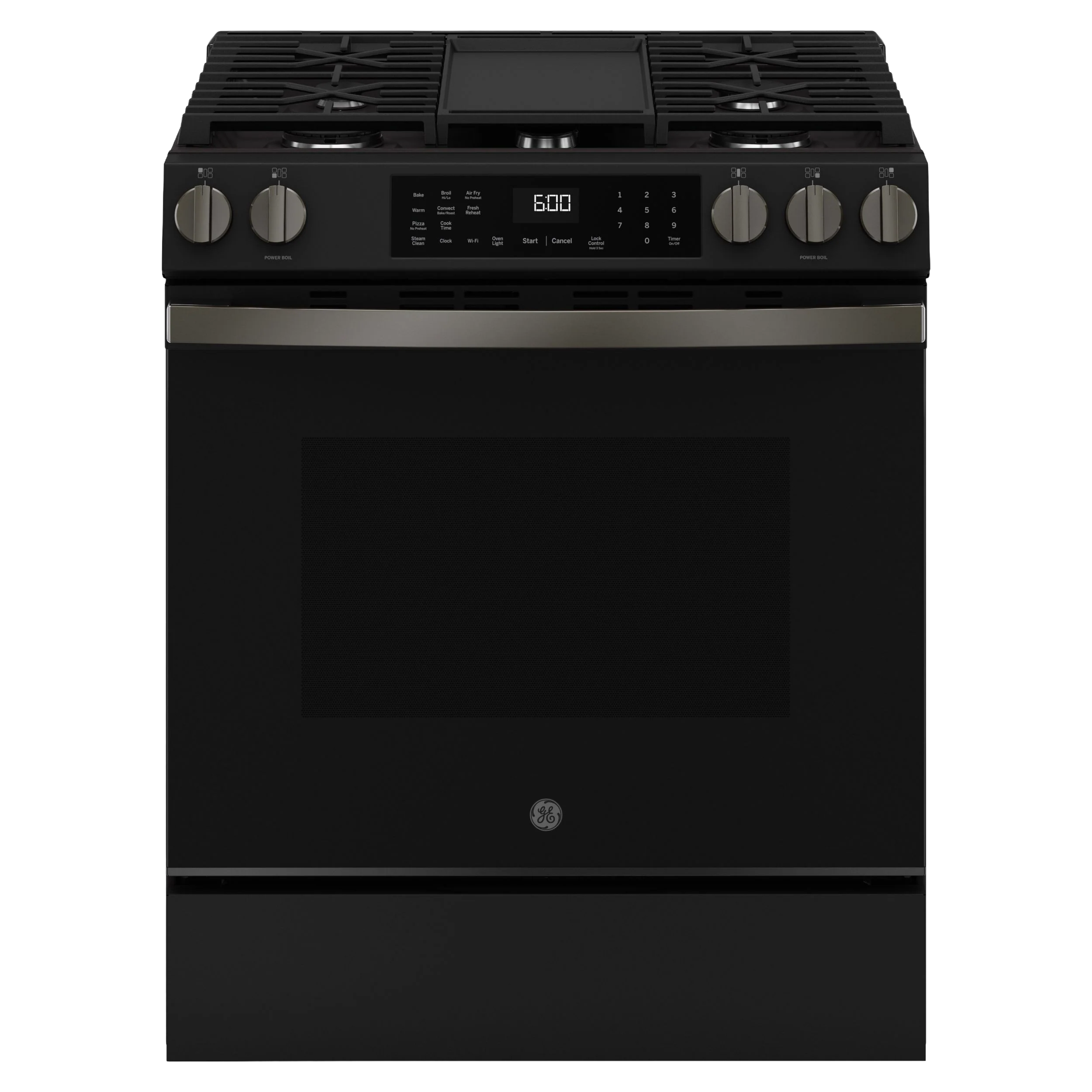 Elegant GE® 30 Slide-In Front-Control Convection Gas Range with No Preheat Air Fry and EasyWash™ Oven Tray First-Class