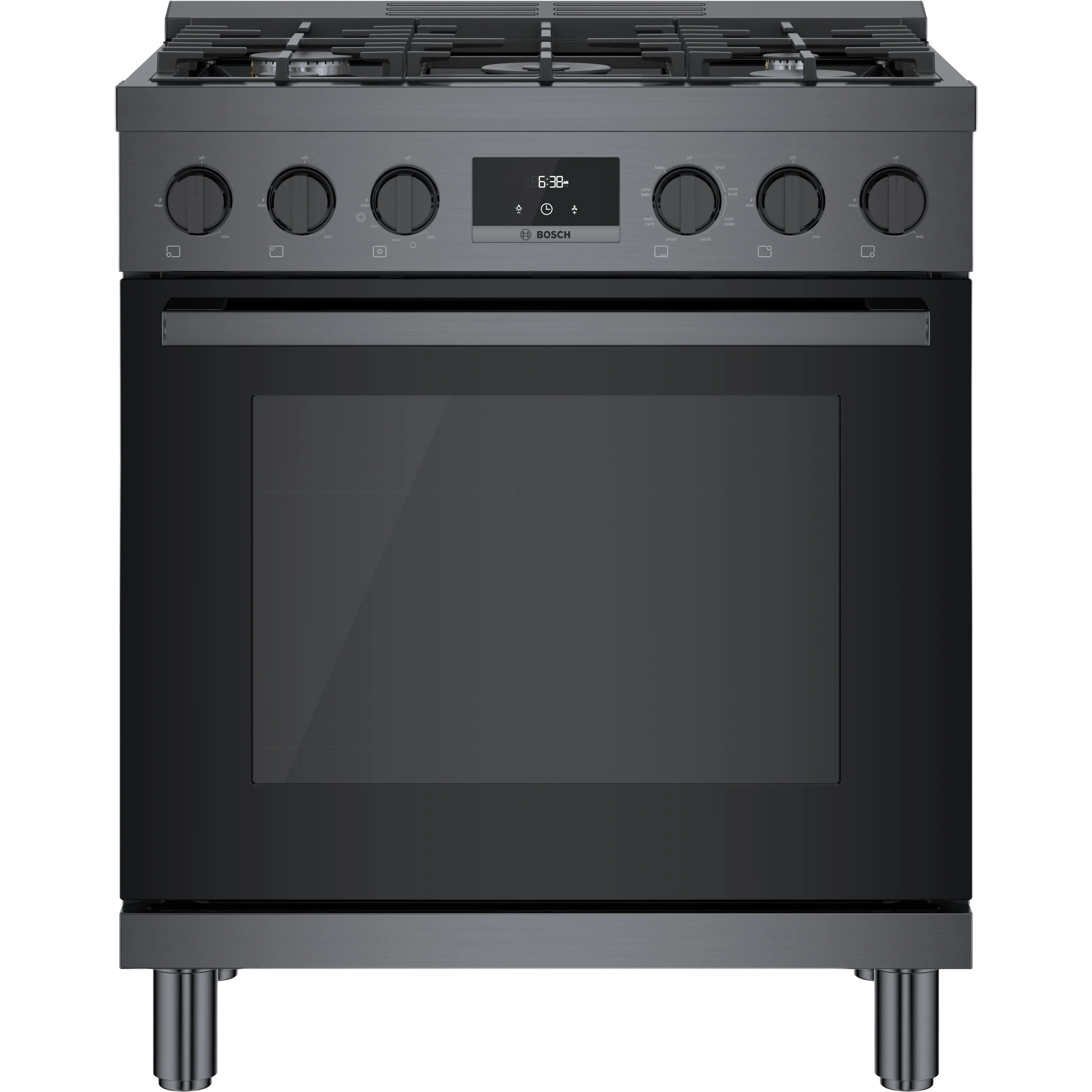 Convenient 800 Series Dual Fuel standing Range 30'' Black Stainless Steel Green