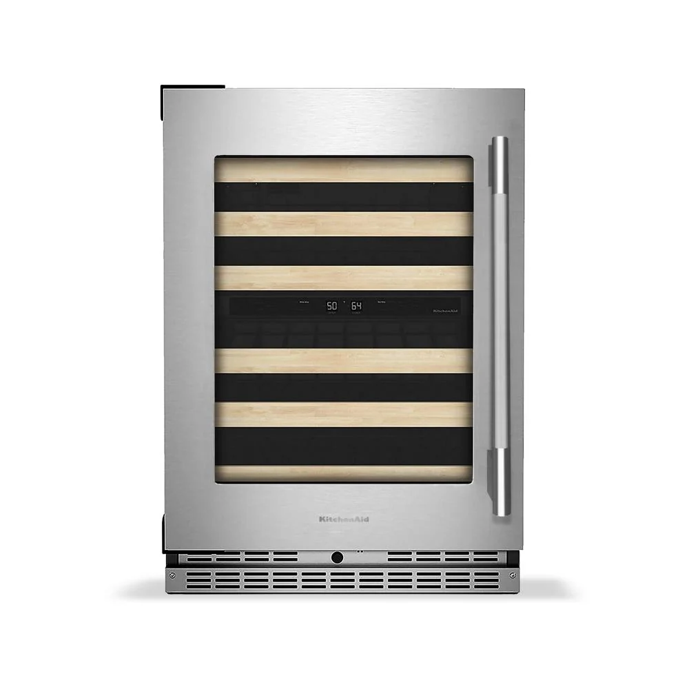 Advanced 24-Inch Undercounter Wine Cellar with 46-Bottle Capacity and Wood-Front Racks in Stainless Steel with PrintShield® Finish Quality