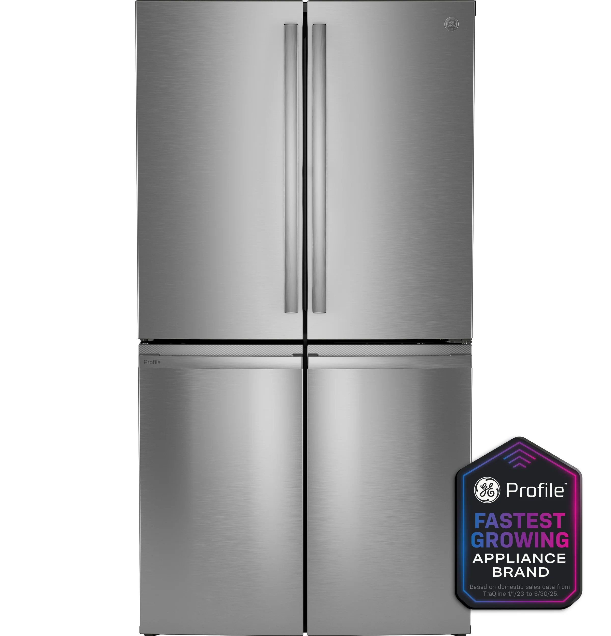 User-Friendly GE Profile™ ENERGY STAR® 22.9 Cu. Ft. Counter-Depth Quad-Door Refrigerator with Dual-Dispense AutoFill Pitcher and Door in Door Outstanding
