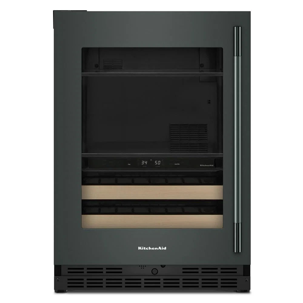 Minimalist 4.8 Cu. Ft. 24-Inch Beverage Center with 14-Wine Bottle Capacity and Wood-Front Racks in Juniper Relaxed
