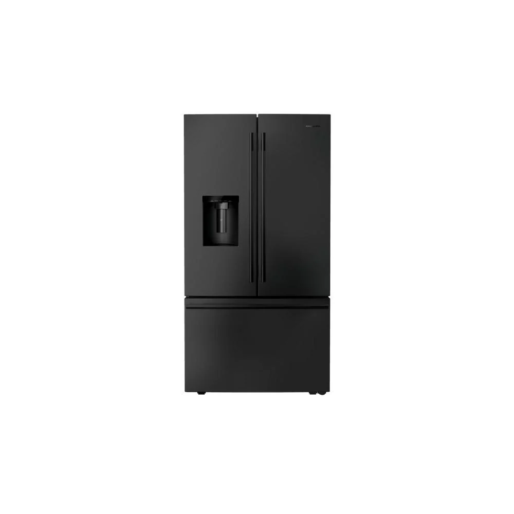 Solid 30 Cu. Ft. 36-Inch French Door Refrigerator with Exterior Water and Ice Dispenser and Wood-Look Sliding Tray in Black Ore Fashionable