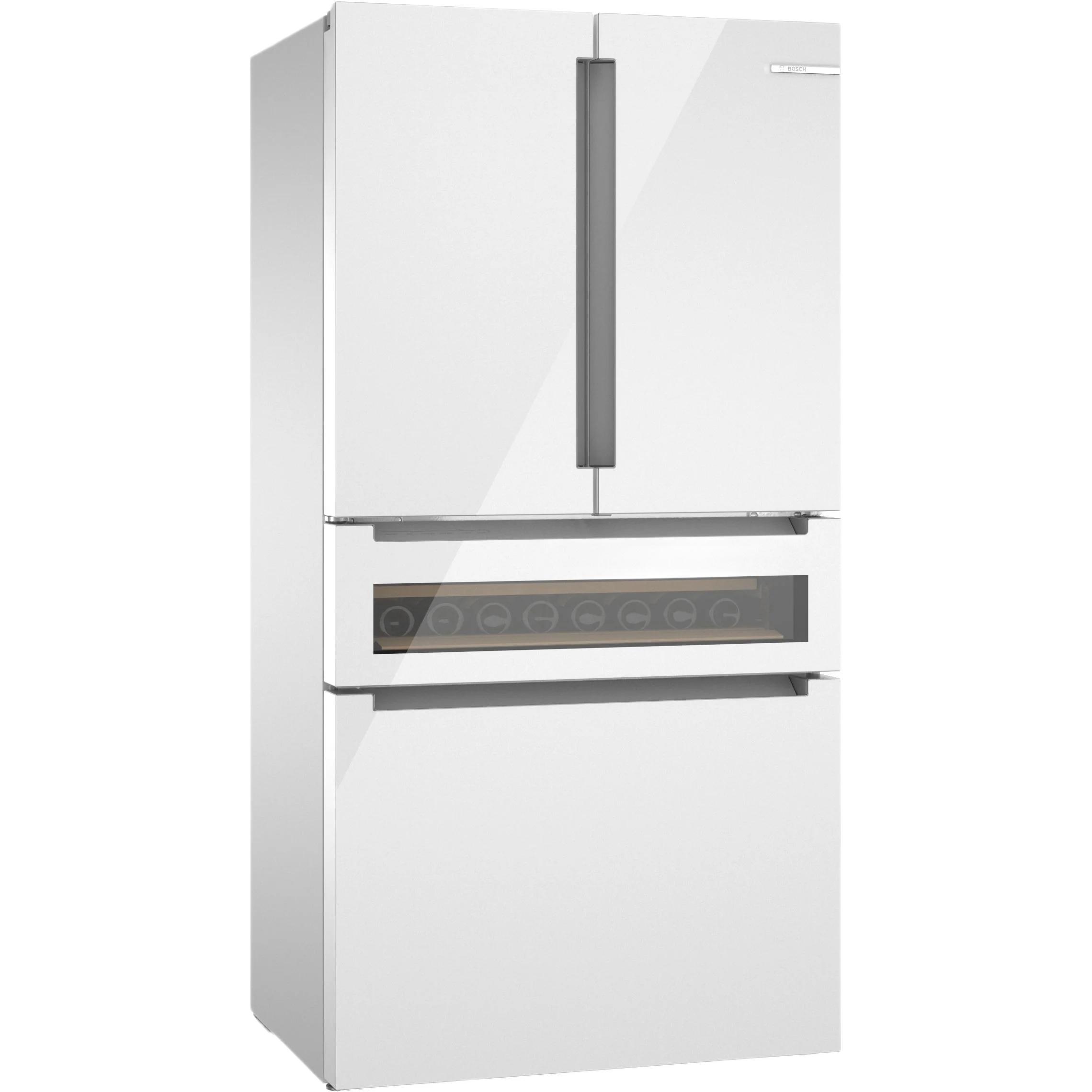 Smart 800 Series French Door Bottom Mount Refrigerator Glass door 36'' White Total No Frost Casual
