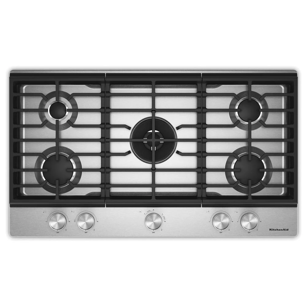 Practical KitchenAid® 36 in. Gas Cooktop with 5 Burners and Integrated Wok Grate Fashionable