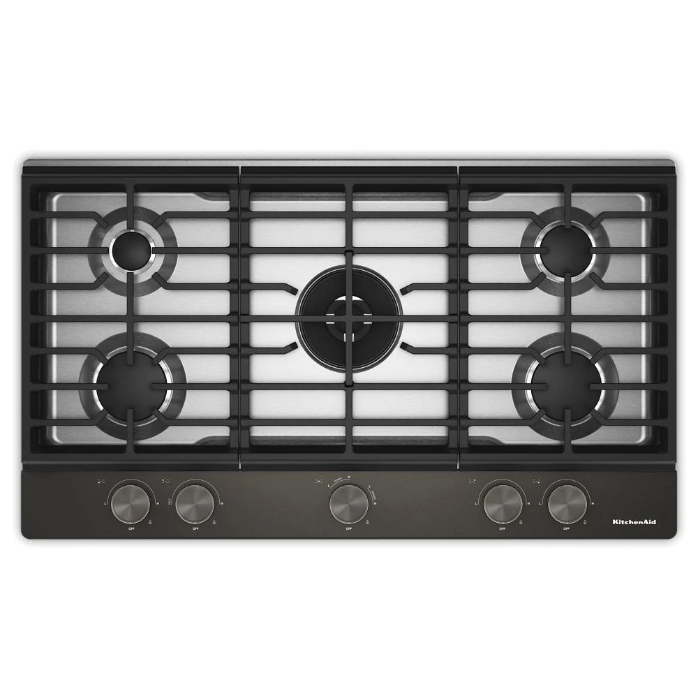 Powerful KitchenAid® 36 in. Gas Cooktop with 5 Burners and Integrated Wok Grate Exceptional
