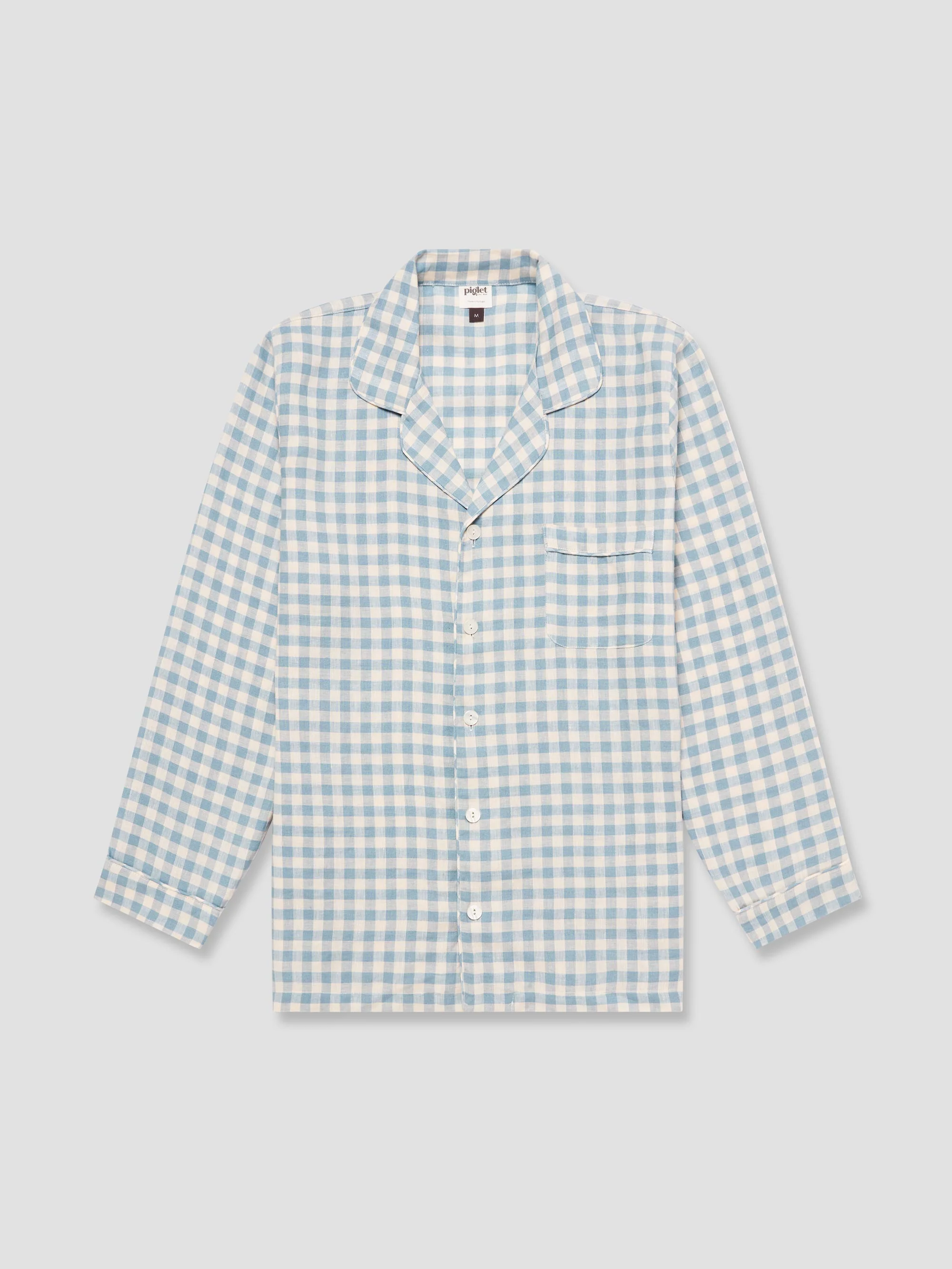 Professional Men's Warm Blue Gingham Linen Pyjama Shirt Trusted