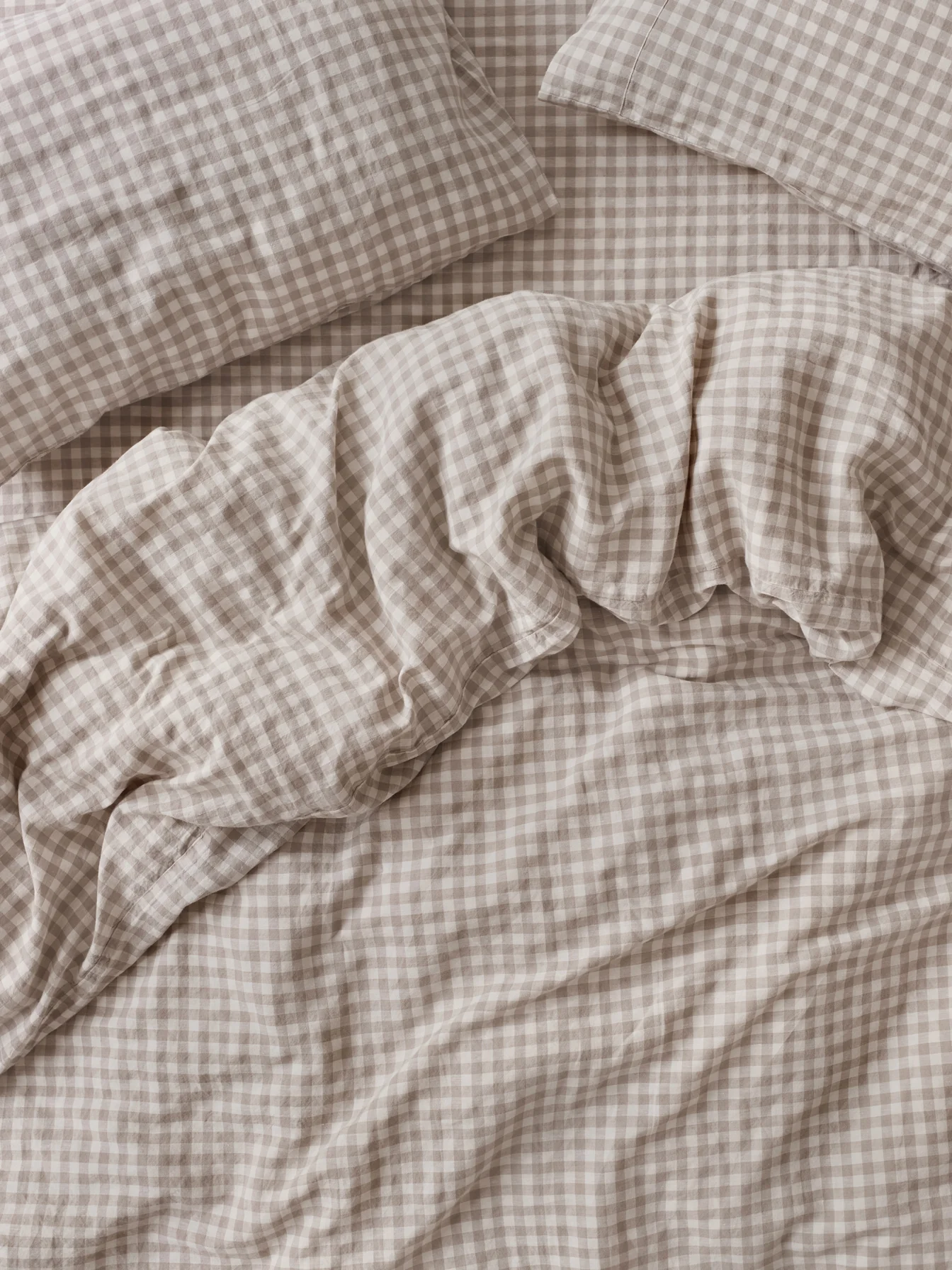 Sophisticated Mushroom Gingham Linen Duvet Cover Premium
