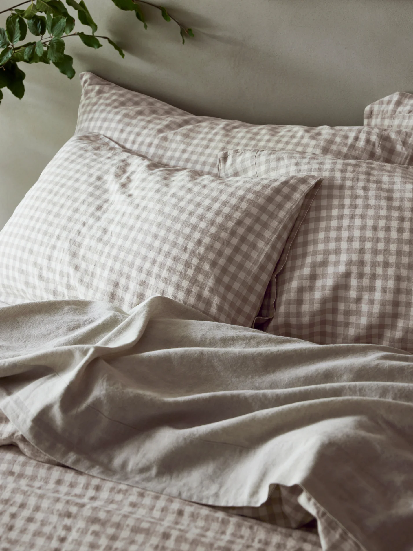 Outstanding Mushroom Gingham Linen Pillowcases Pair Original Design