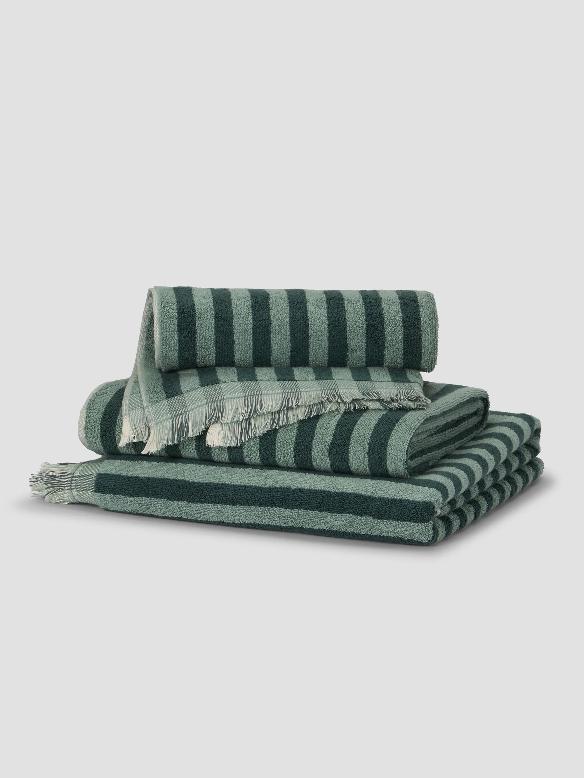 Clean Pine Green Pembroke Stripe Cotton Towels Recyclable