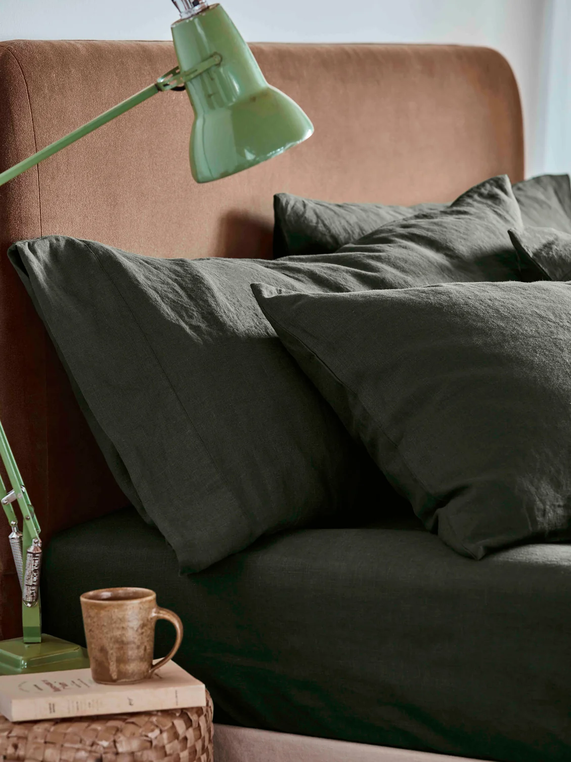 Trendy Fern Green Linen Pillowcases Pair Premium