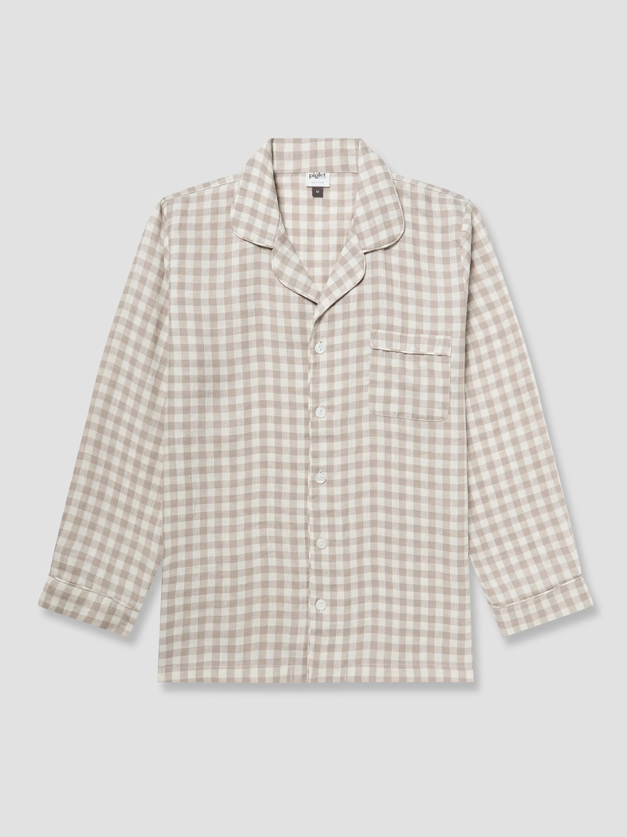 High-Performance Men's Mushroom Gingham Pyjama Shirt Traditional