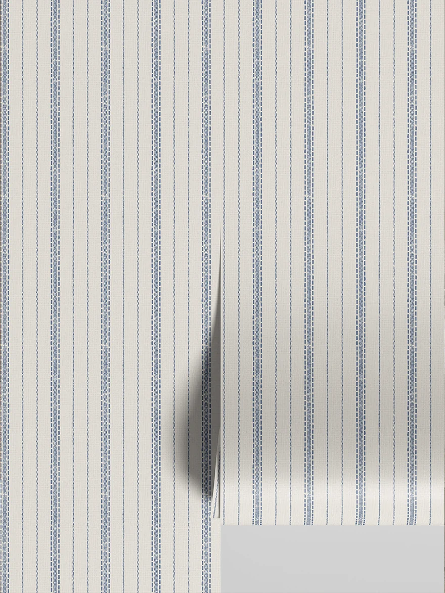 Optimized Denim Blue Ticking Stripe Wallpaper Breathable