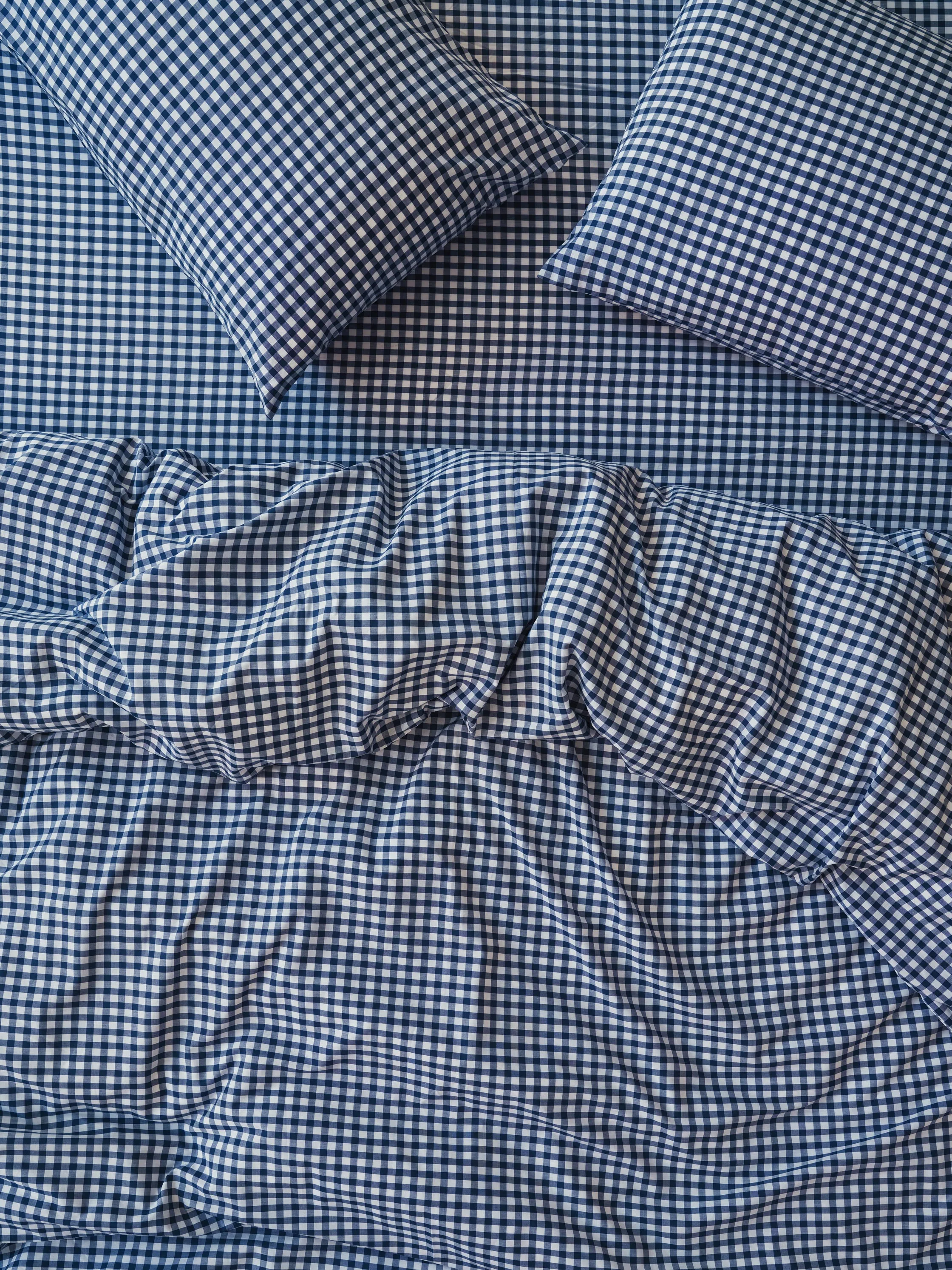 Consistent Indigo Small Gingham Cotton Duvet Cover High-Grade