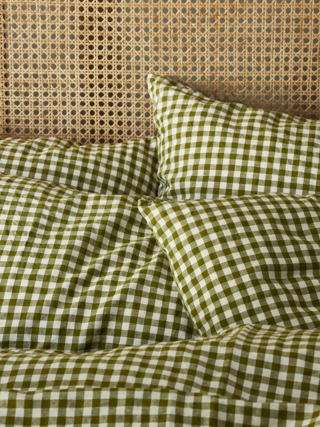 Sustainable Botanical Green Gingham Linen Blend Pillowcases Pair Secure