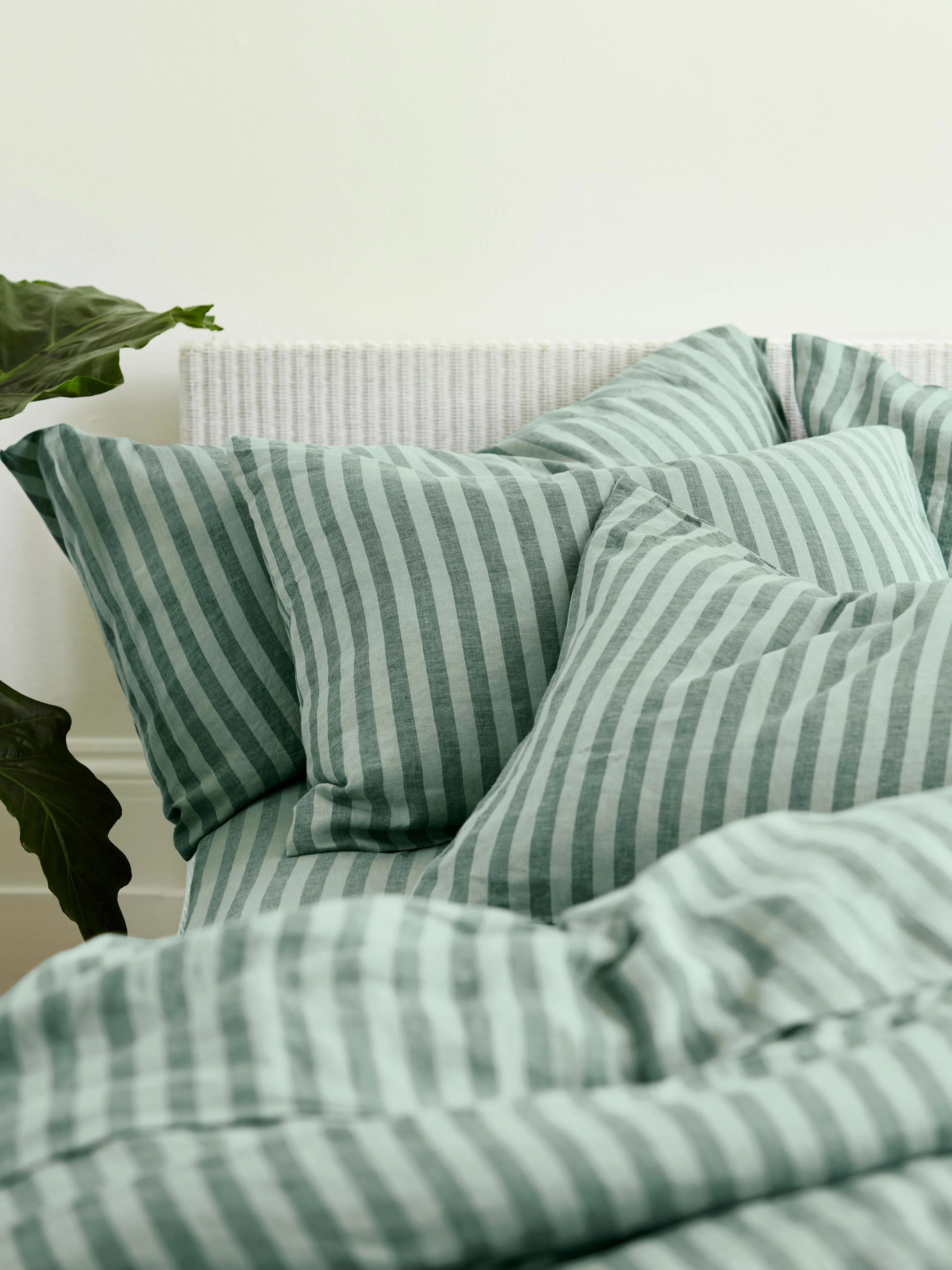 Comfortable Pine Green Pembroke Stripe Linen Blend Pillowcases Pair Fine