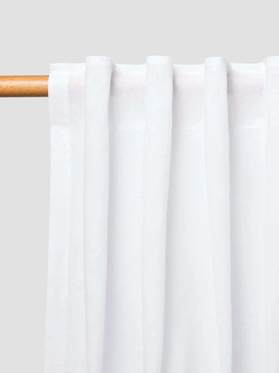 Contemporary White Linen Blend Curtain Pair High-Quality