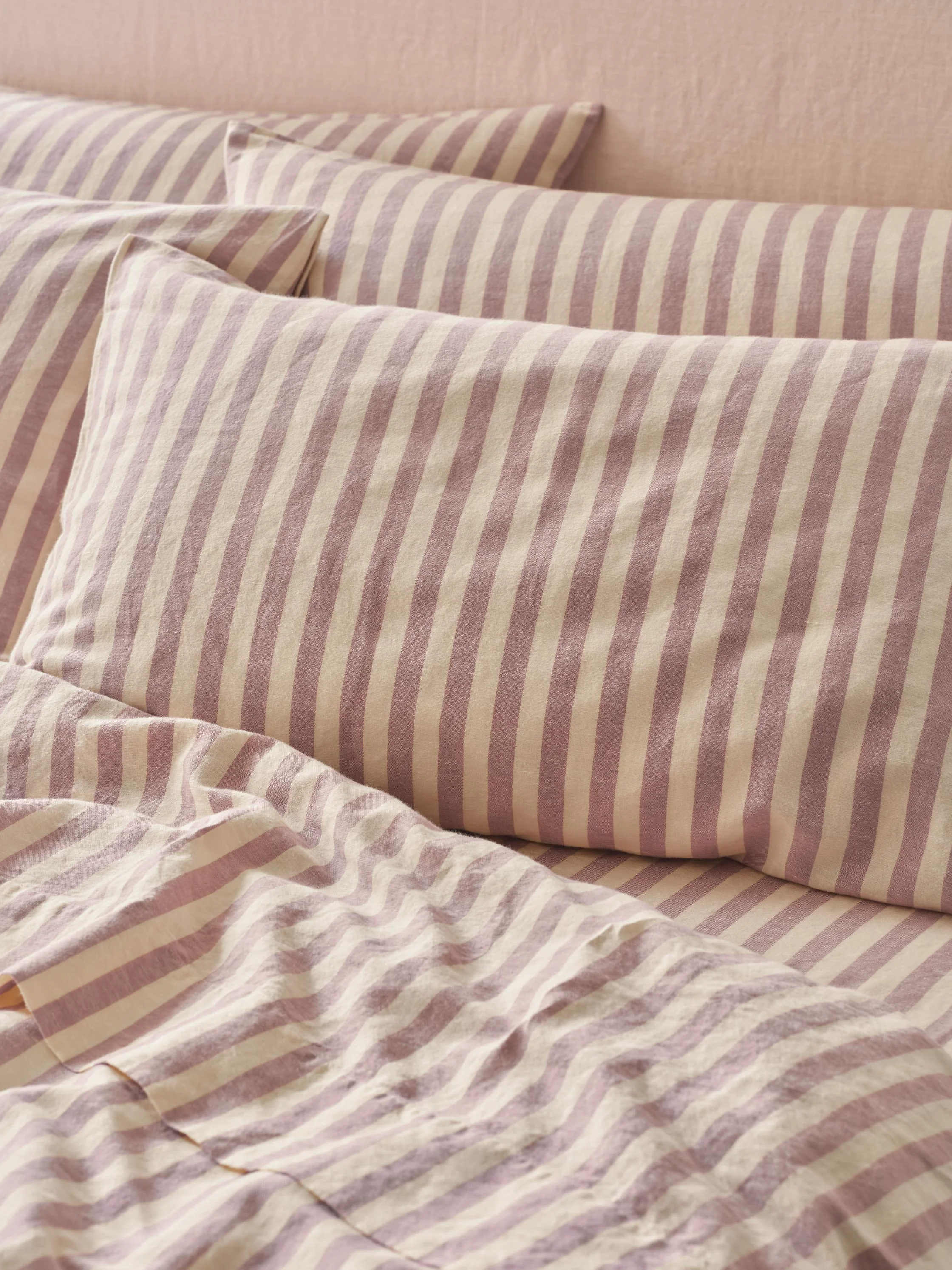 Fashionable Elderberry Pembroke Stripe Linen Blend Pillowcase Pair Verified