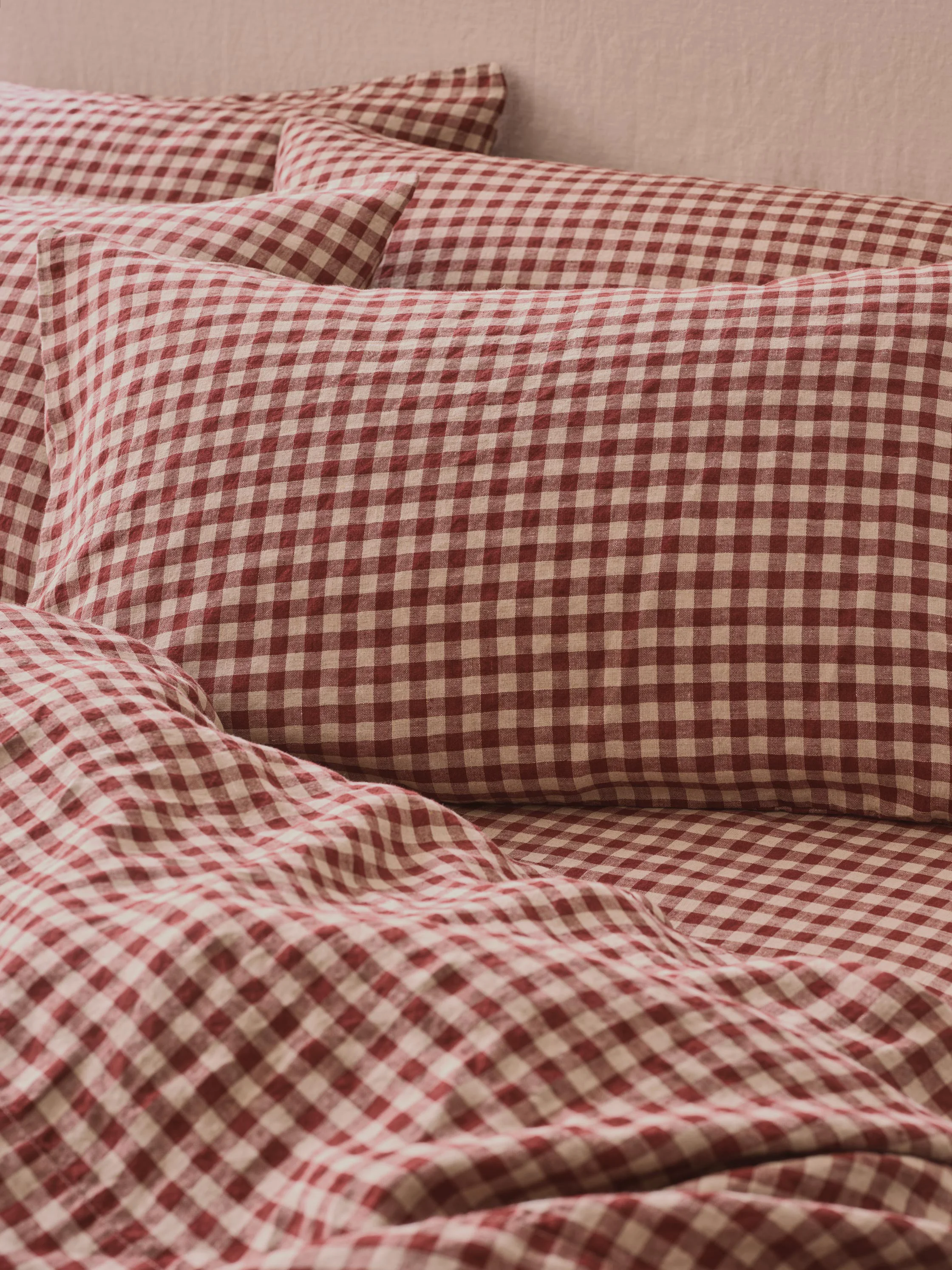 Prestigious Rhubarb Gingham Linen Pillowcases Pair Flexible