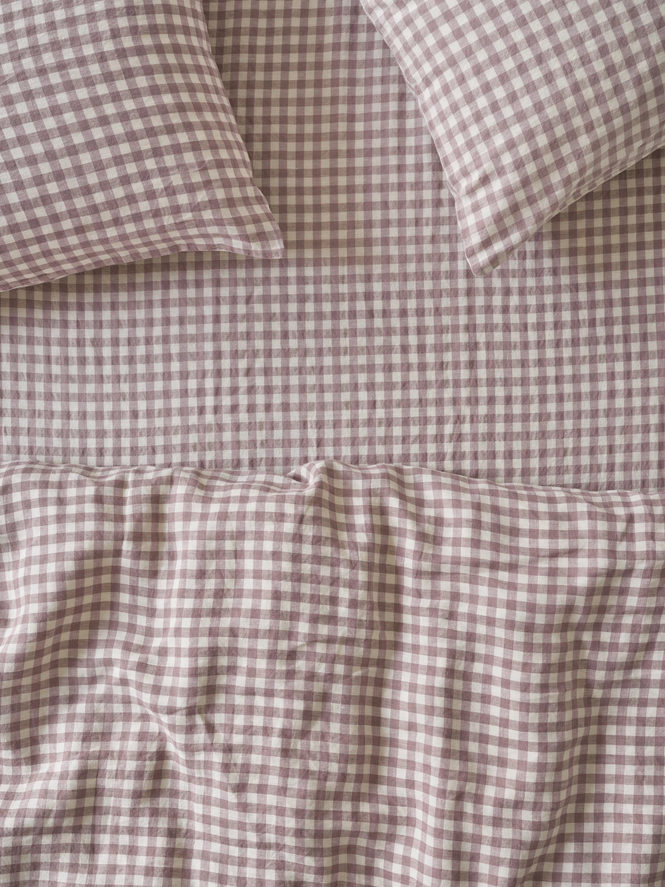 Smart Elderberry Gingham Linen Blend Fitted Sheet Genuine
