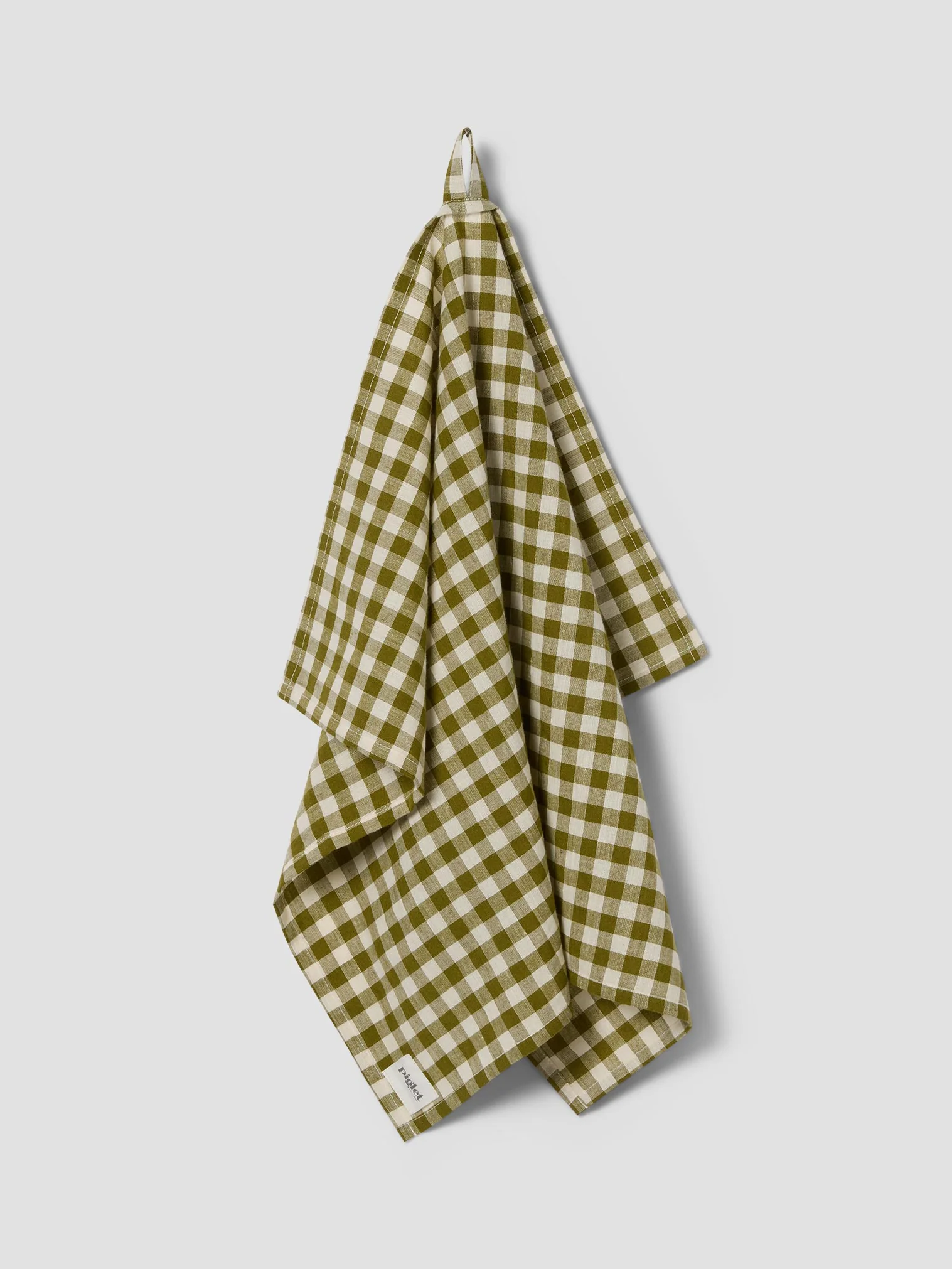 Minimalist Botanical Green Gingham Linen Blend Tea Towel Flexible