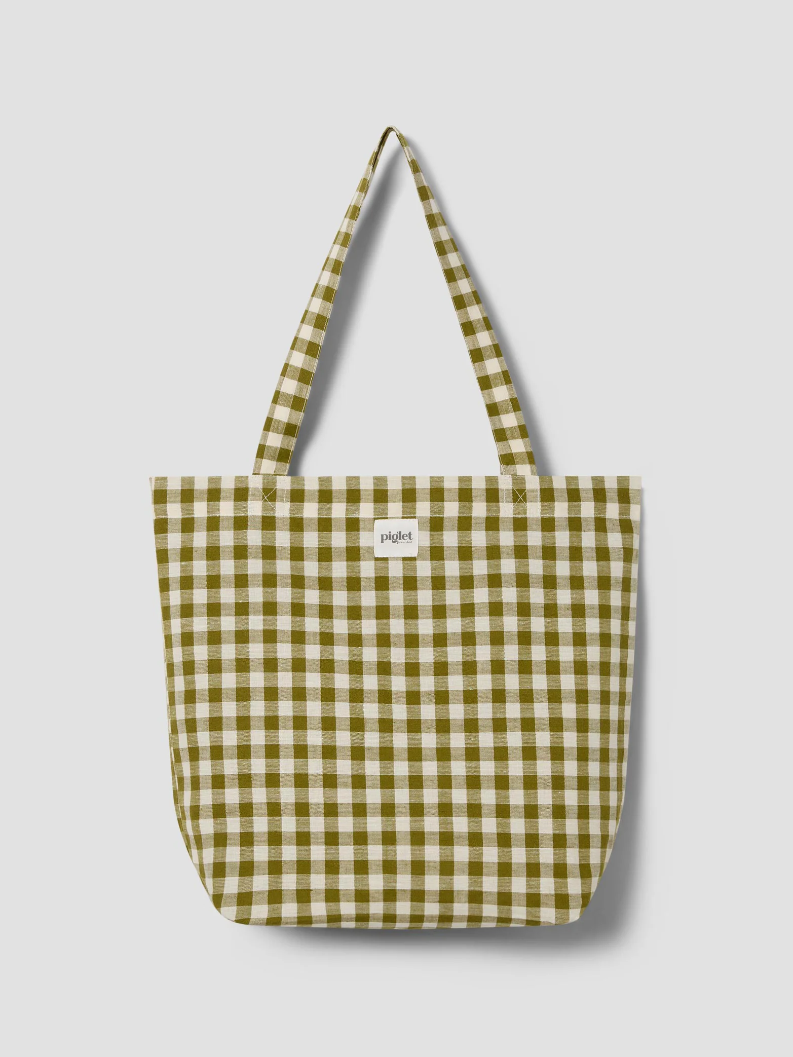Convenient Botanical Green Gingham Linen Blend Tote Bag Classic