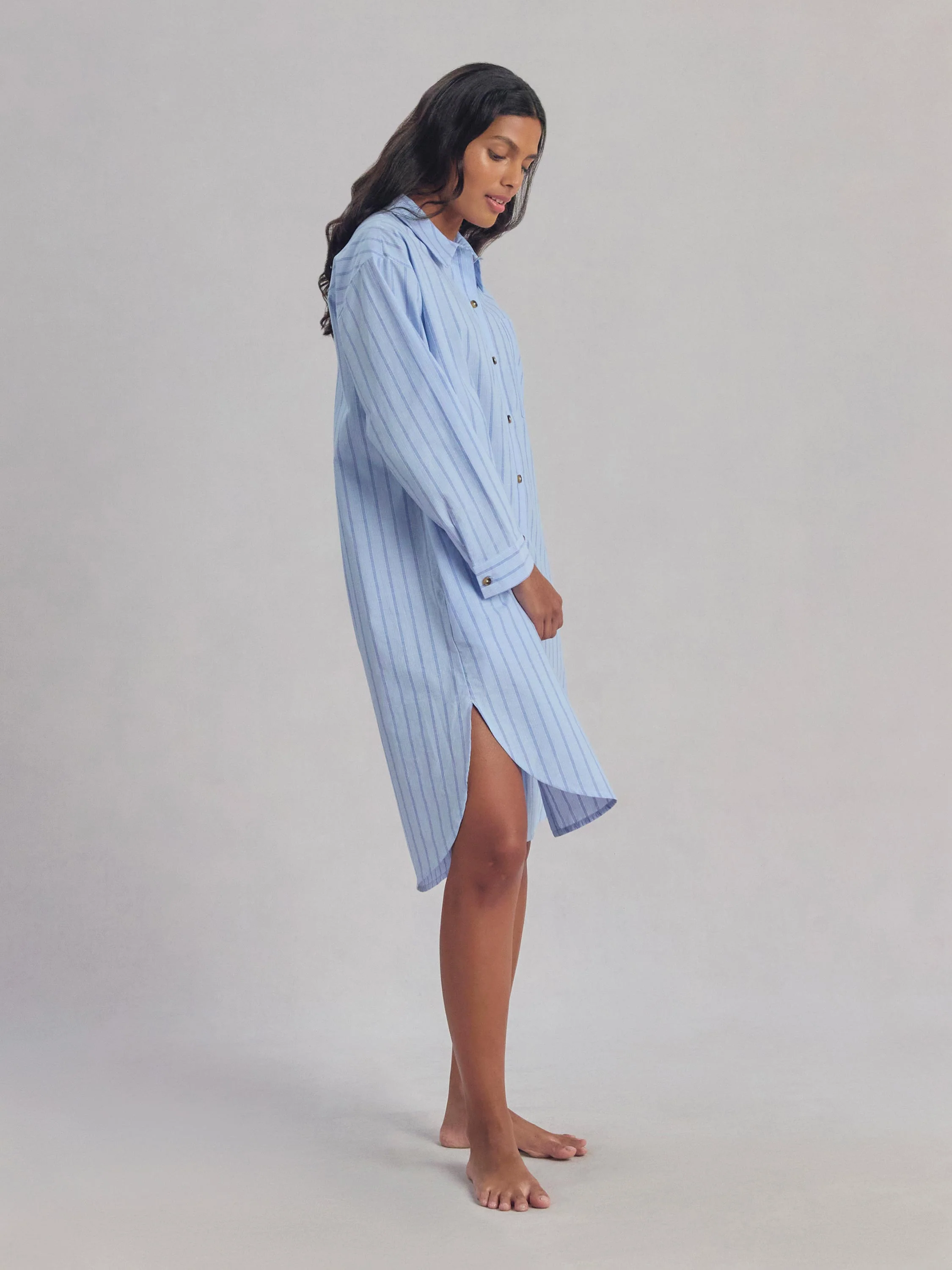 Environmentally Friendly Pale Blue Favourite Shirt Stripe Cotton Nightshirt Optimized