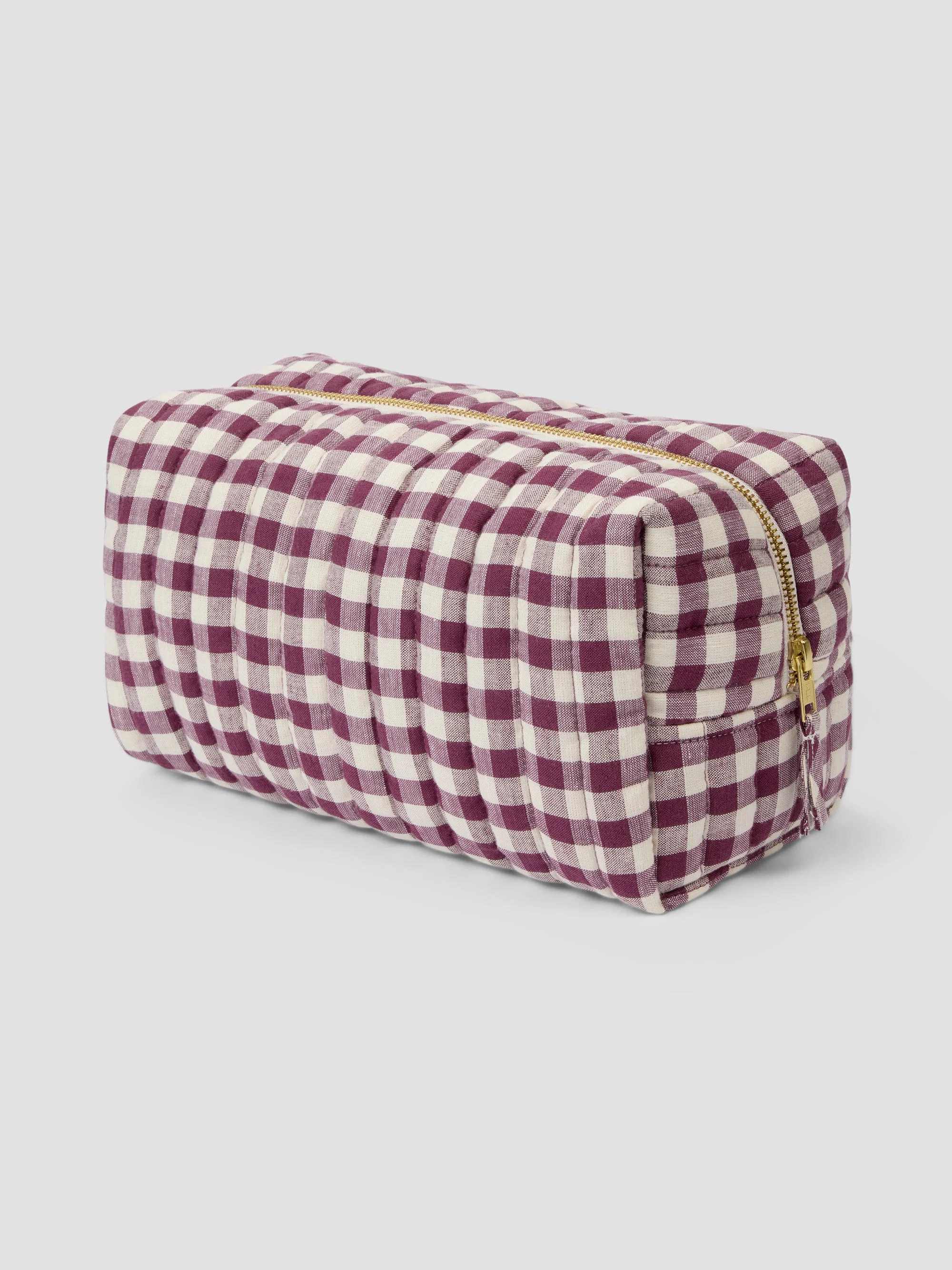 Lightweight Berry Gingham Linen Blend Wash Bag First-Class