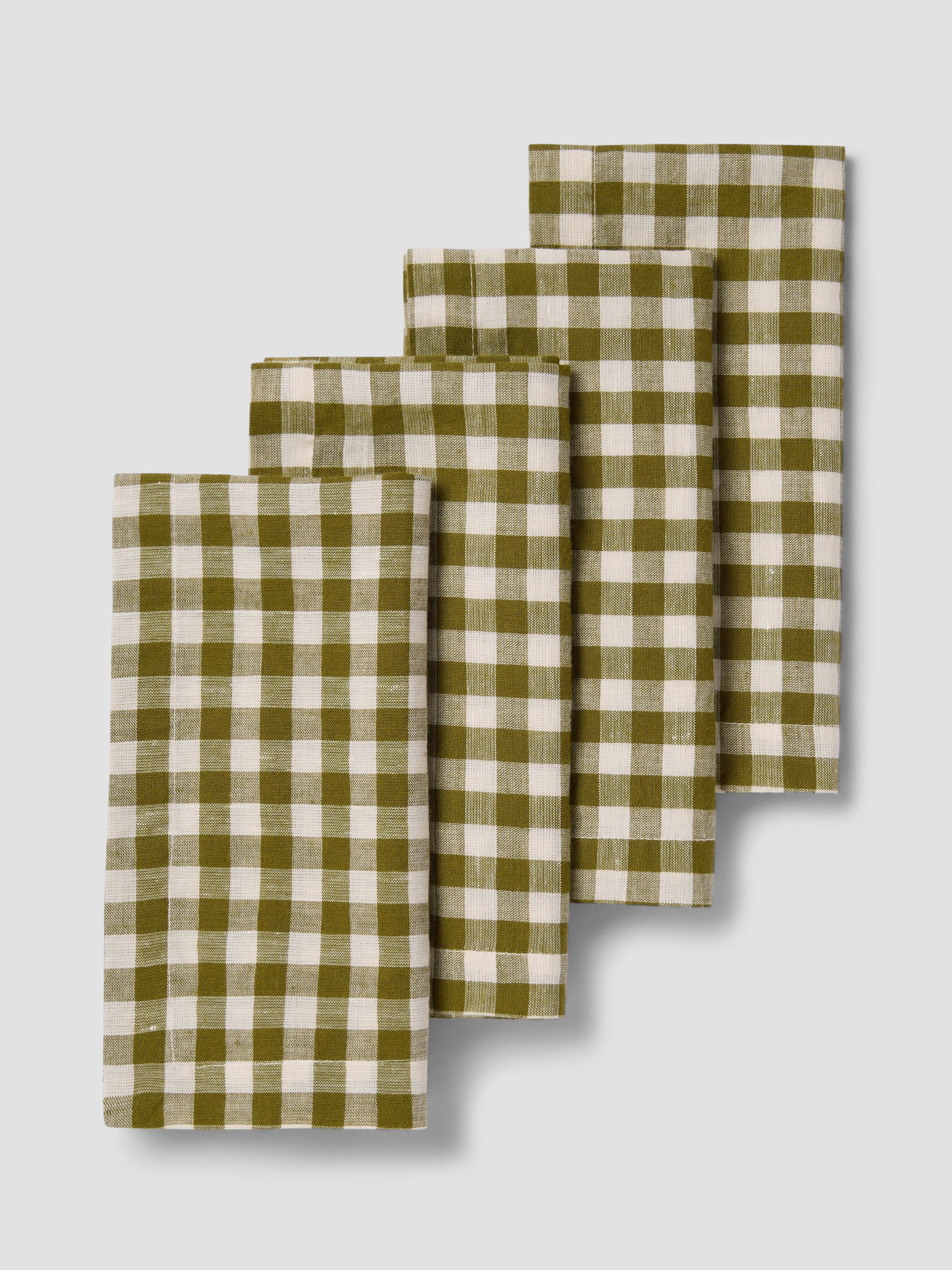 Lightweight Botanical Green Gingham Linen Blend Napkins Set of 4 Functional
