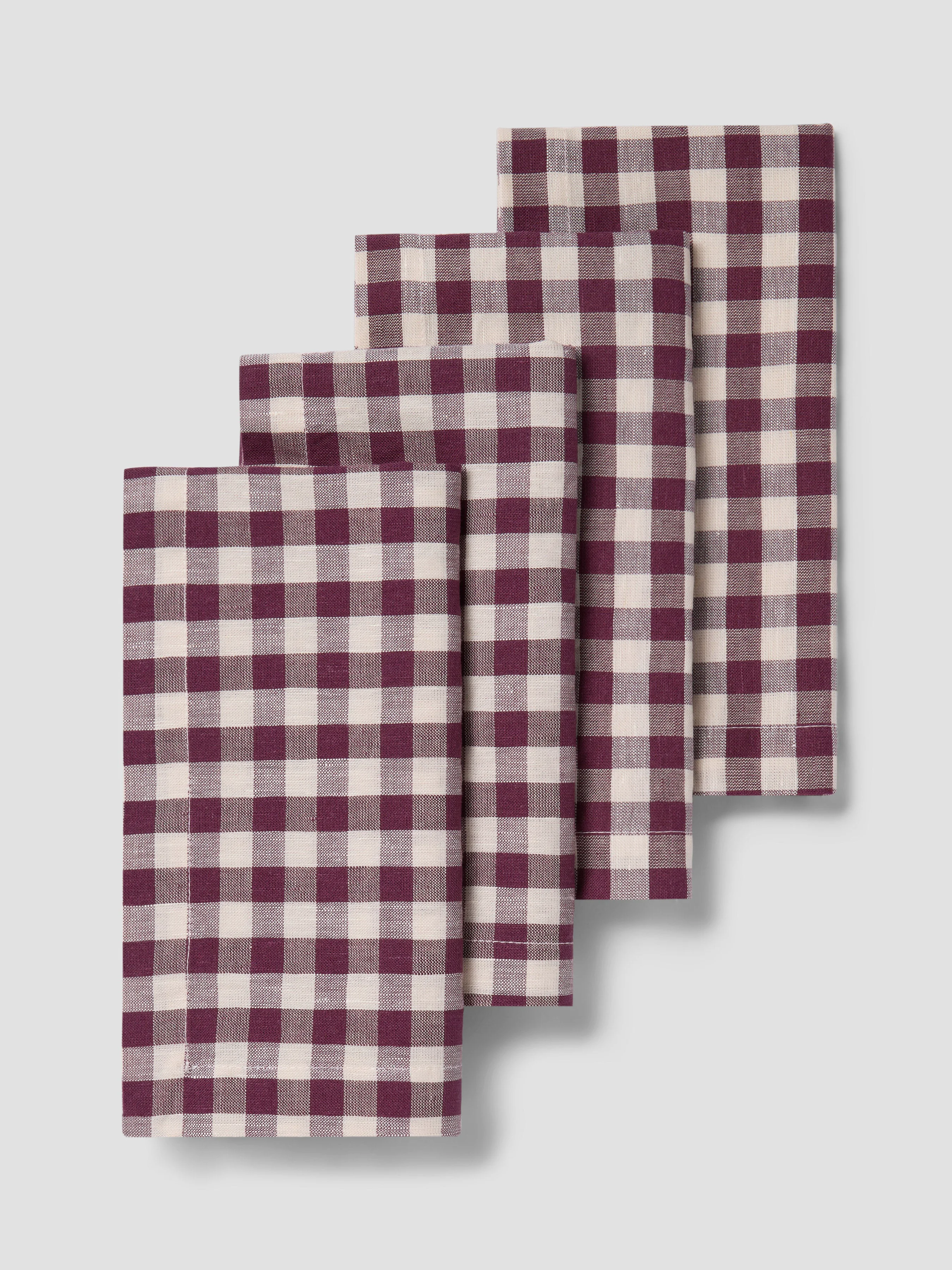 Enhanced Berry Gingham Linen Blend Napkins Set of 4 Unique