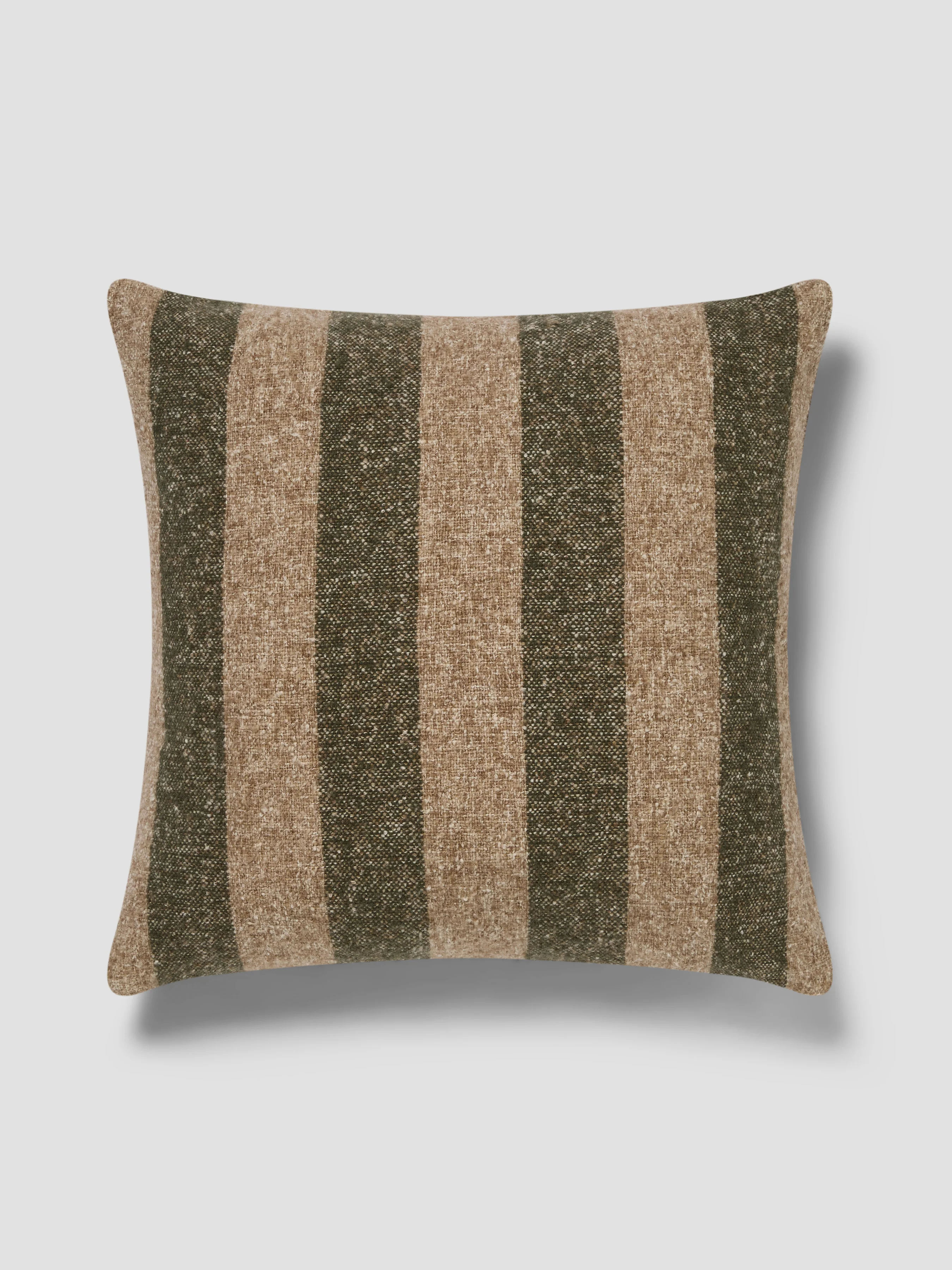Quality Fern Green Oatmeal Wide Stripe Wool Square Cushion Cover Premium