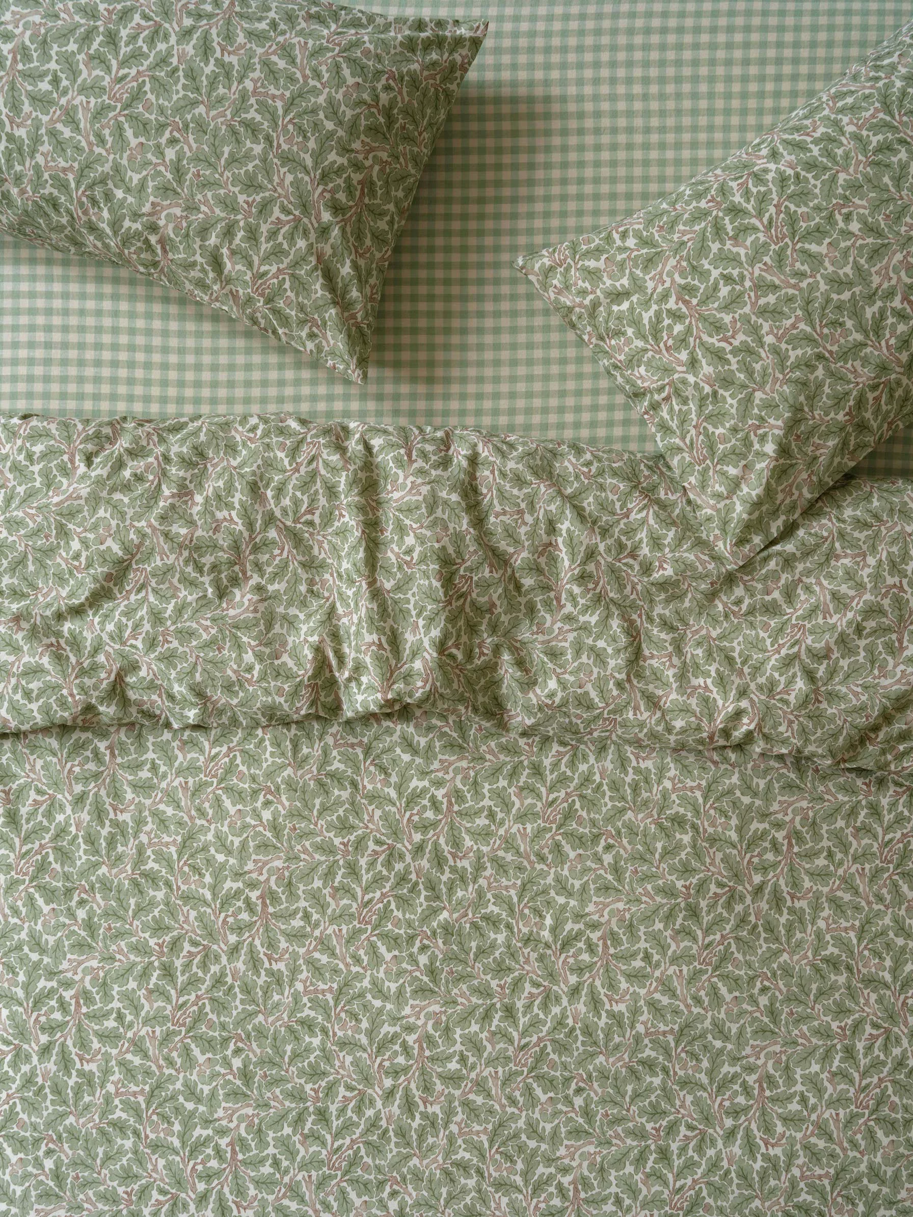 Trusted Leafy Arbour Oak Washed Cotton Percale Duvet Cover High-Grade