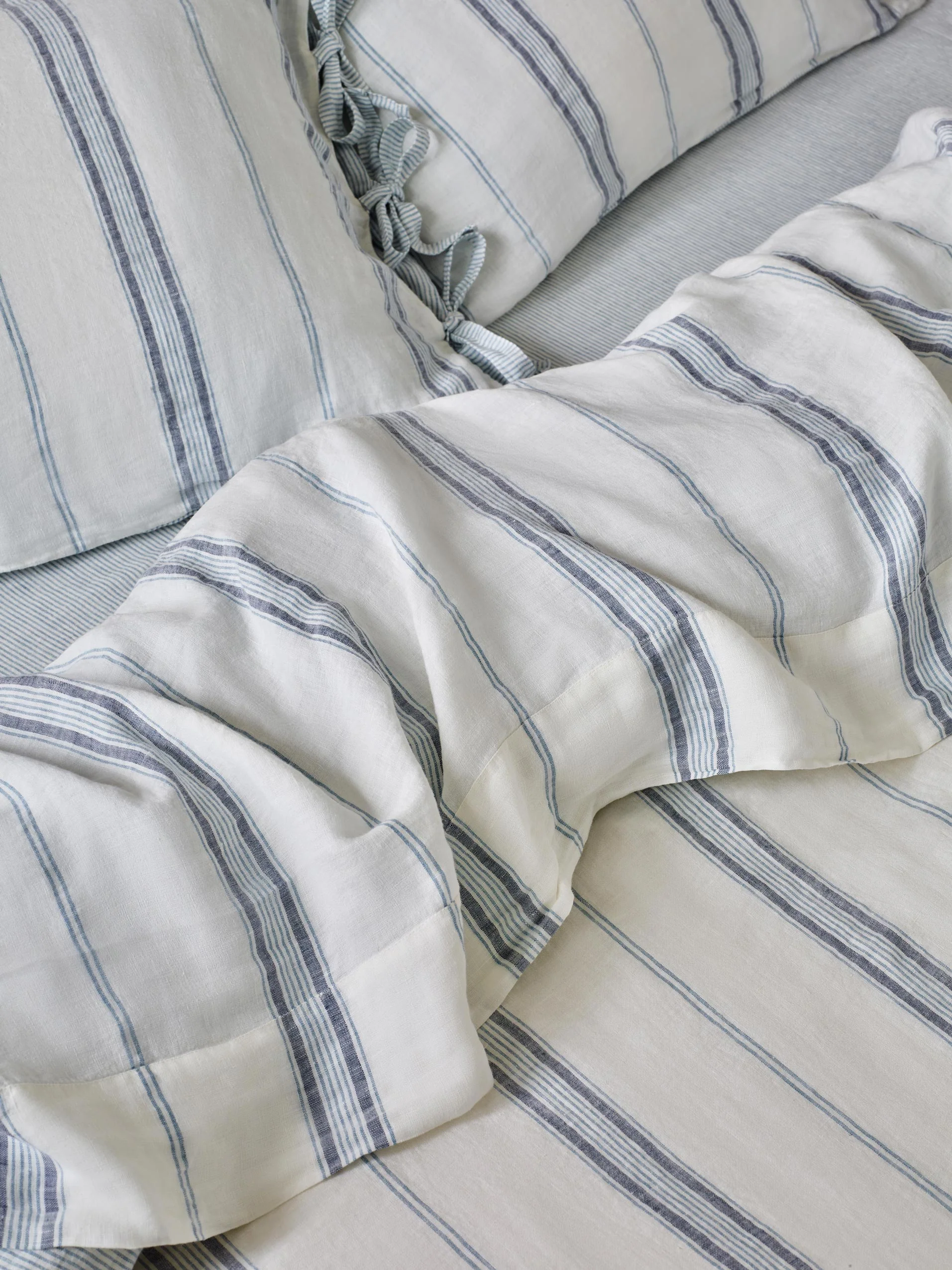 Organic Dusk Blue Farmhouse Stripe Linen Flat Sheet Versatile
