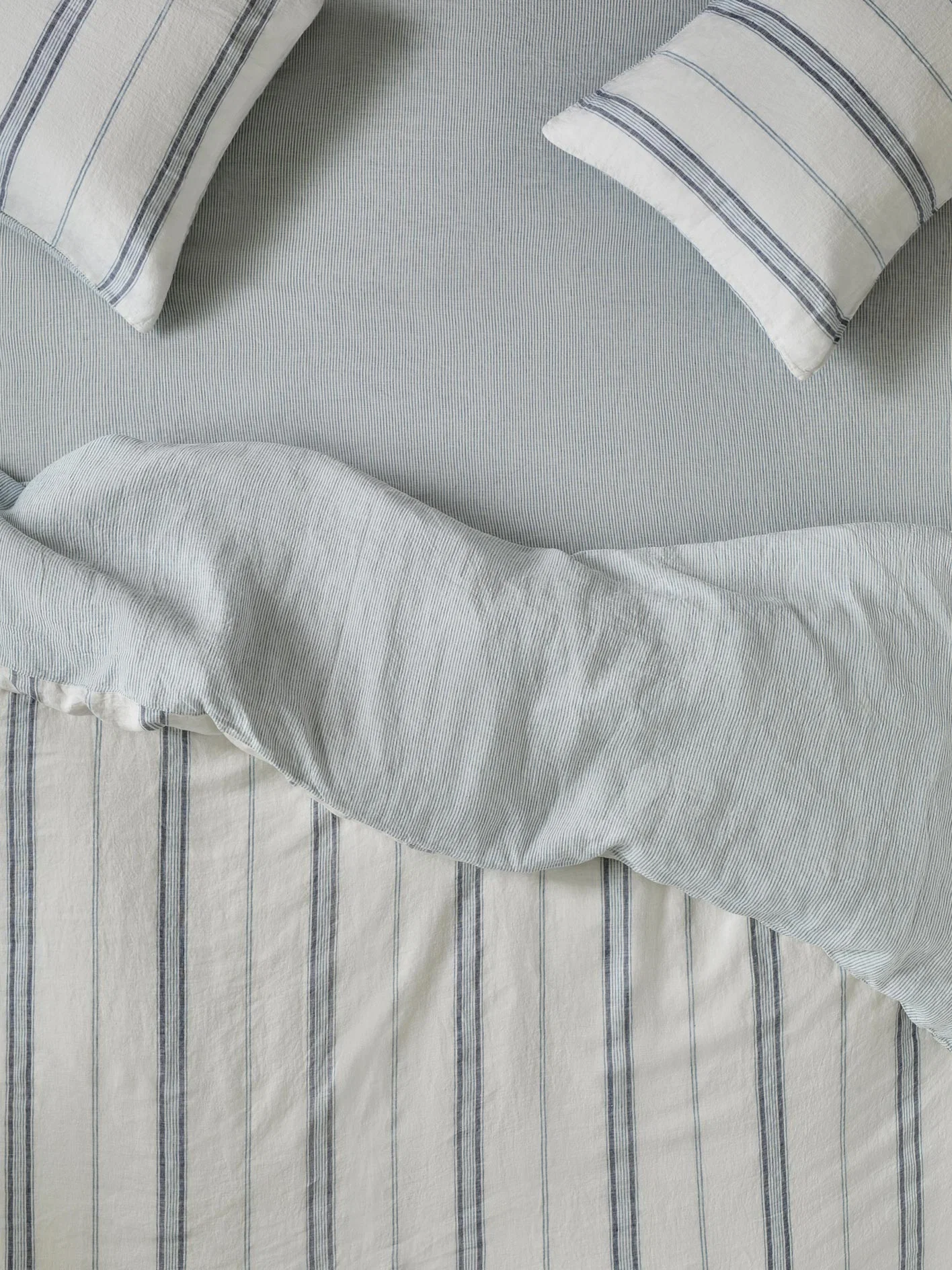 Stylish Dusk Blue Farmhouse Stripe Linen Fitted Sheet Convenient