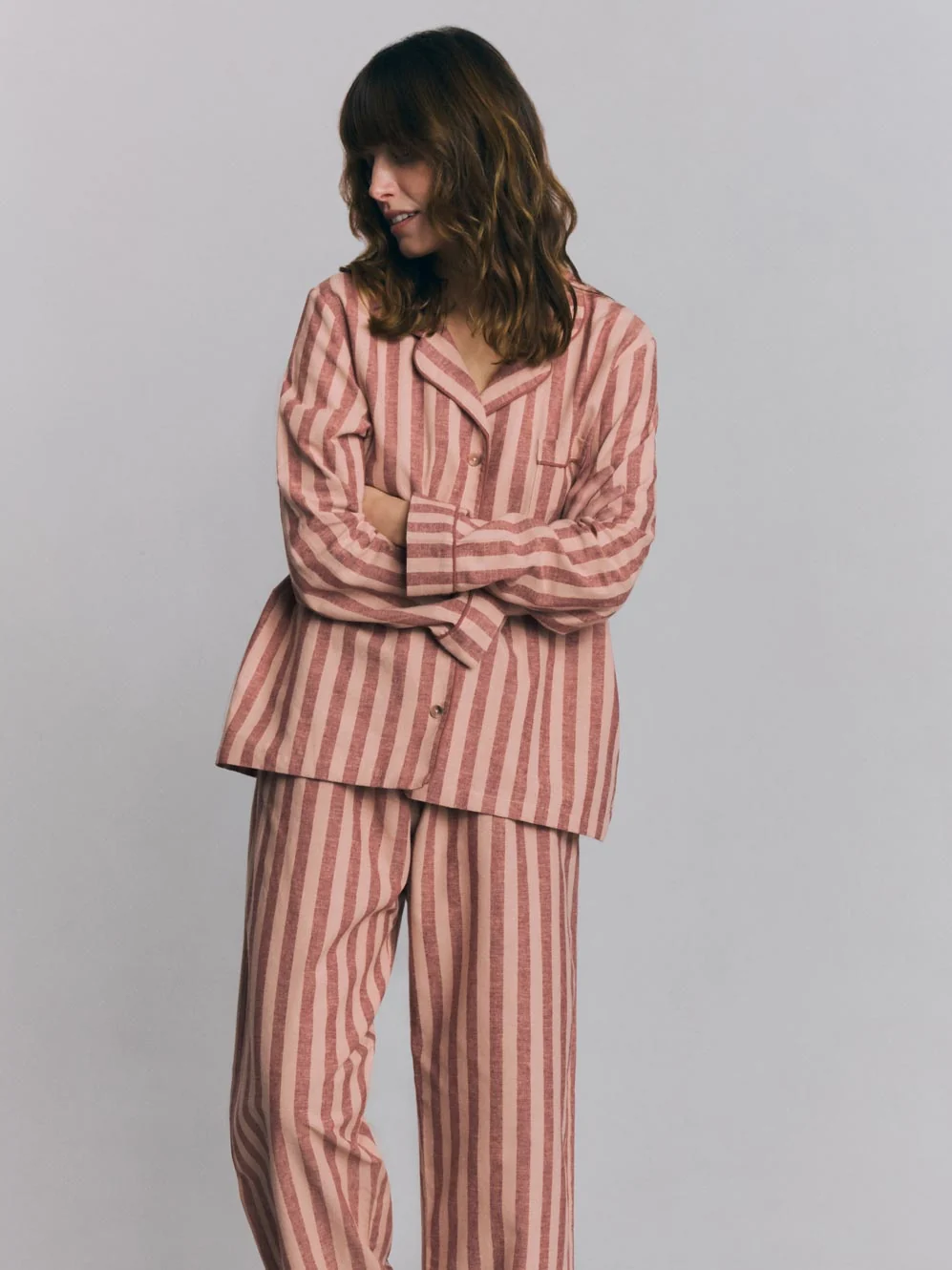 Trendy Rhubarb Rose Pembroke Stripe Linen Blend Pajama Set Original