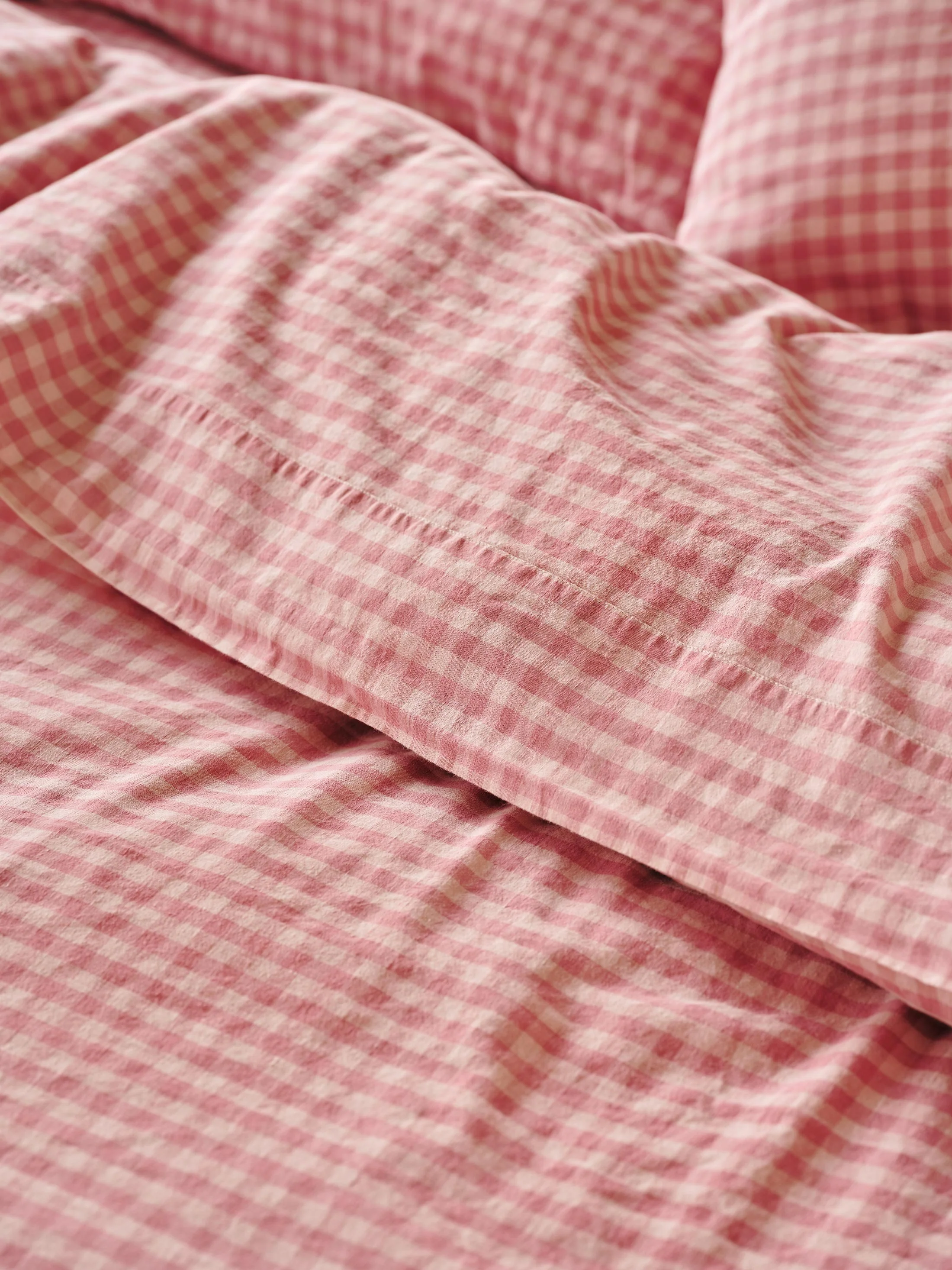 Long-Lasting Dusty Pink Rose Colour Drenched Gingham Linen Blend Flat Sheet Efficient
