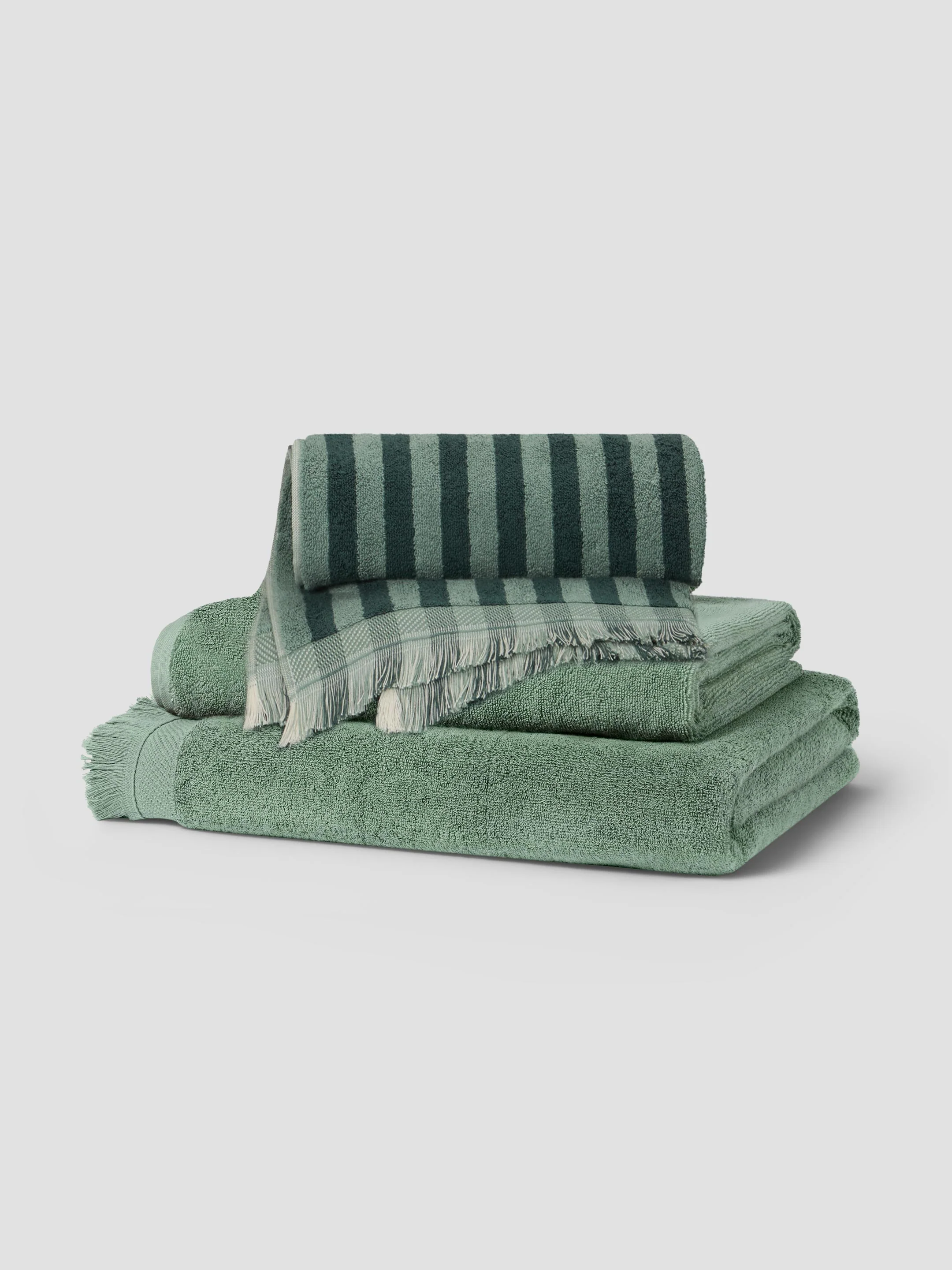 Flexible Pine Moss Green Cotton Towel Duo Minimalist
