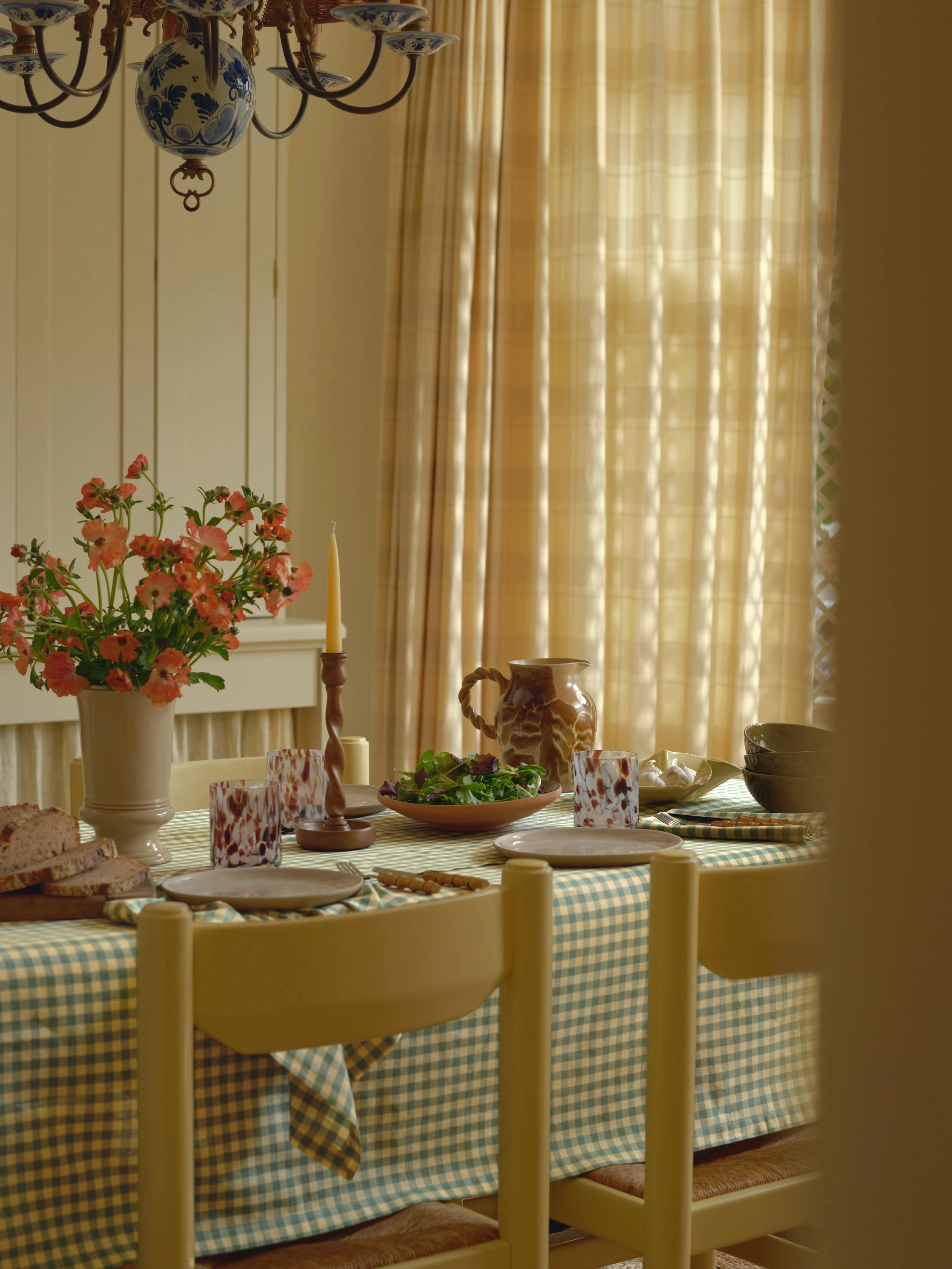 Powerful Elm Green Butter Yellow Gingham Linen Blend Tablecloth Quality