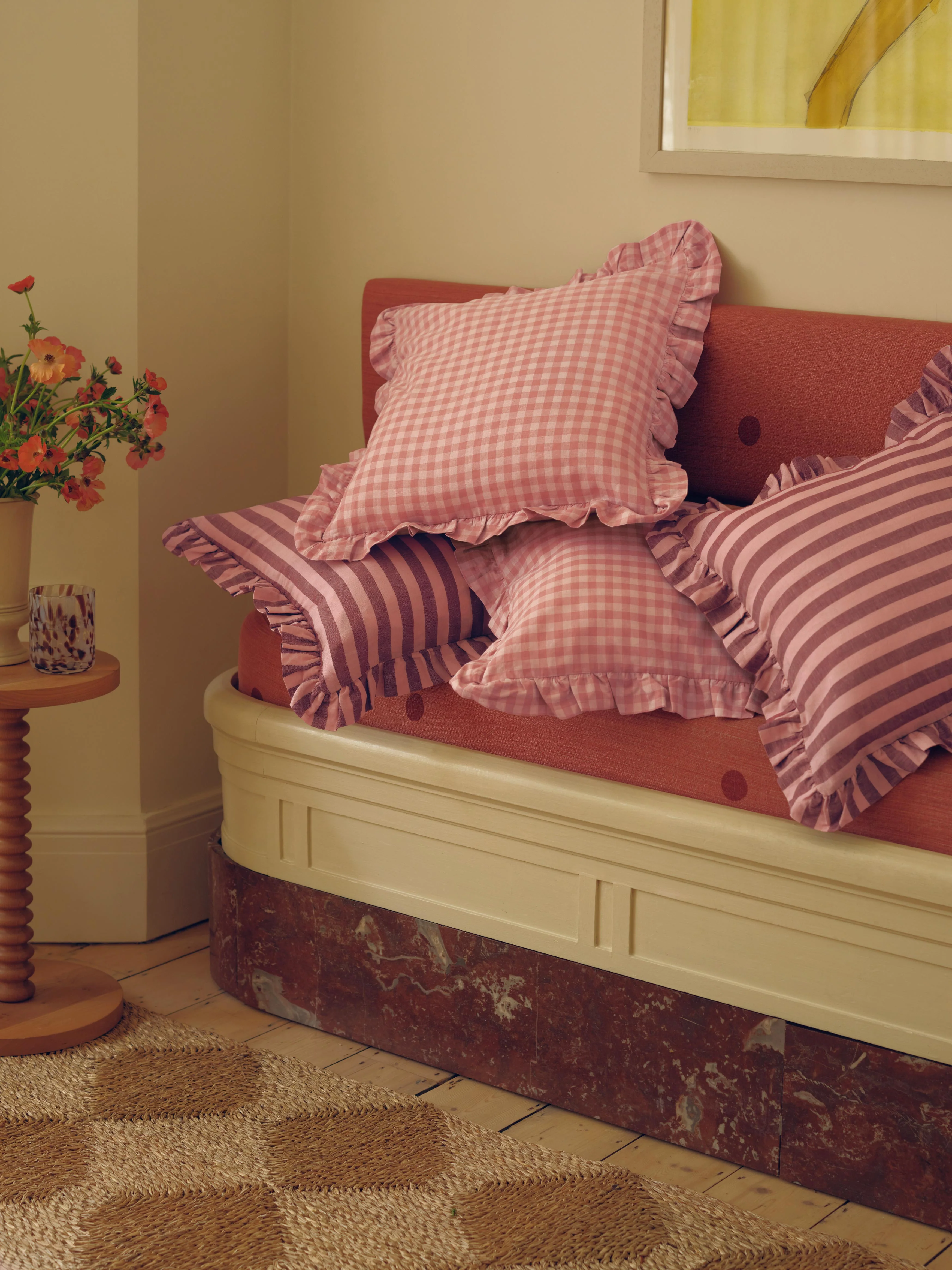 Exceptional Rhubarb Rose Pembroke Stripe Frill Linen Blend Filled Cushion High-Performance